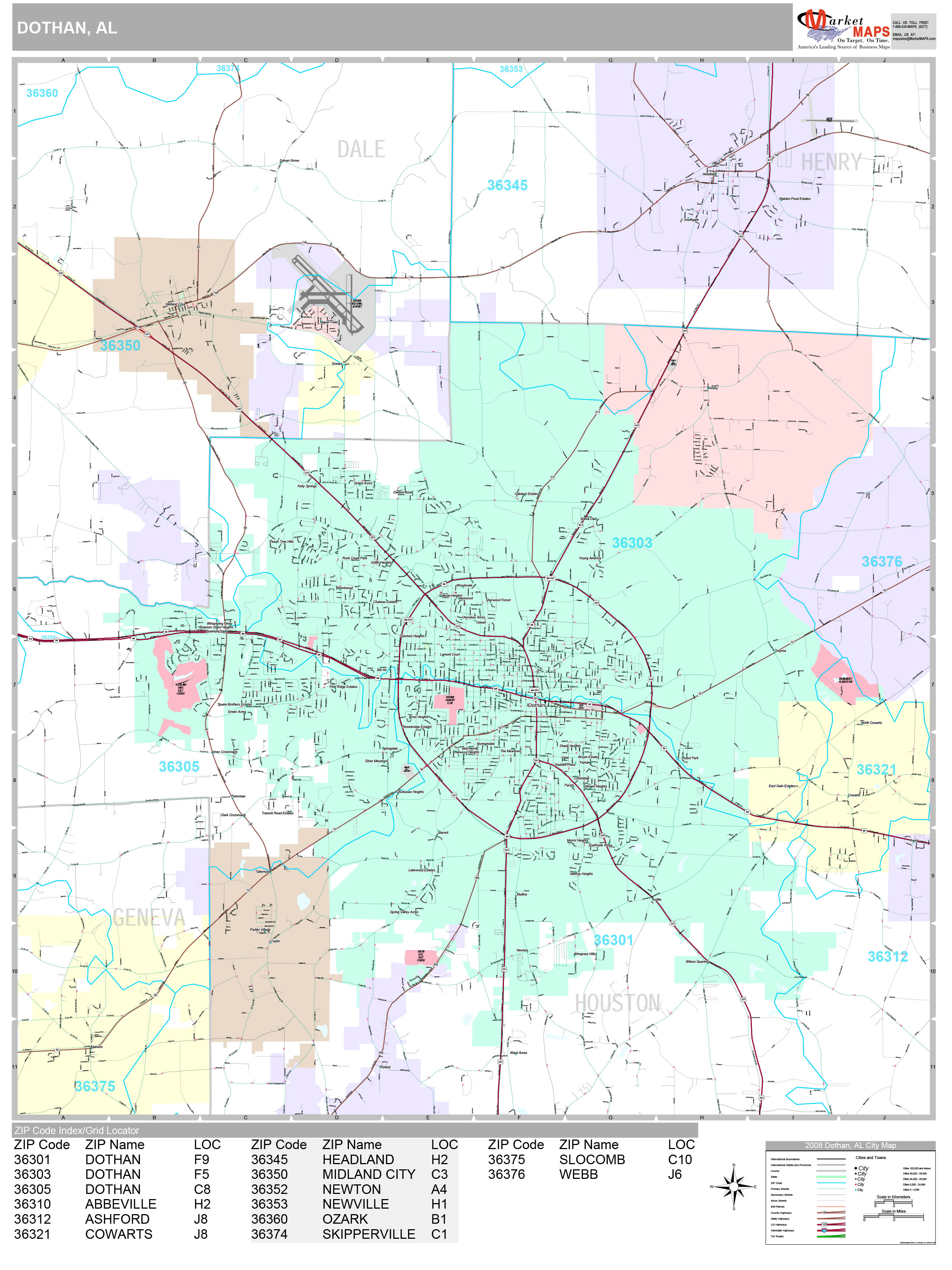 Premium Wall Map of Dothan, Alabama