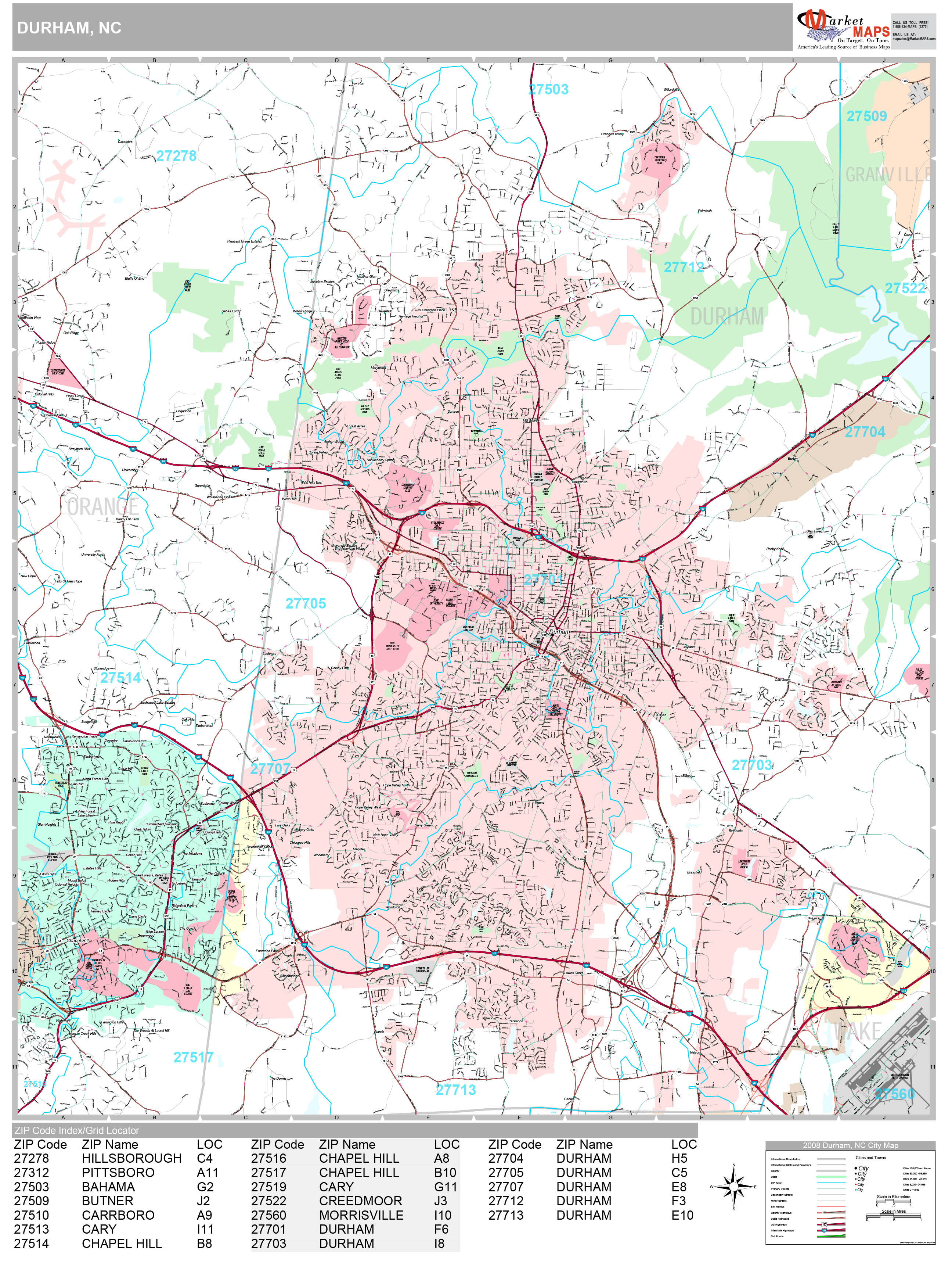  Durham  North Carolina  Wall Map  Premium Style by MarketMAPS