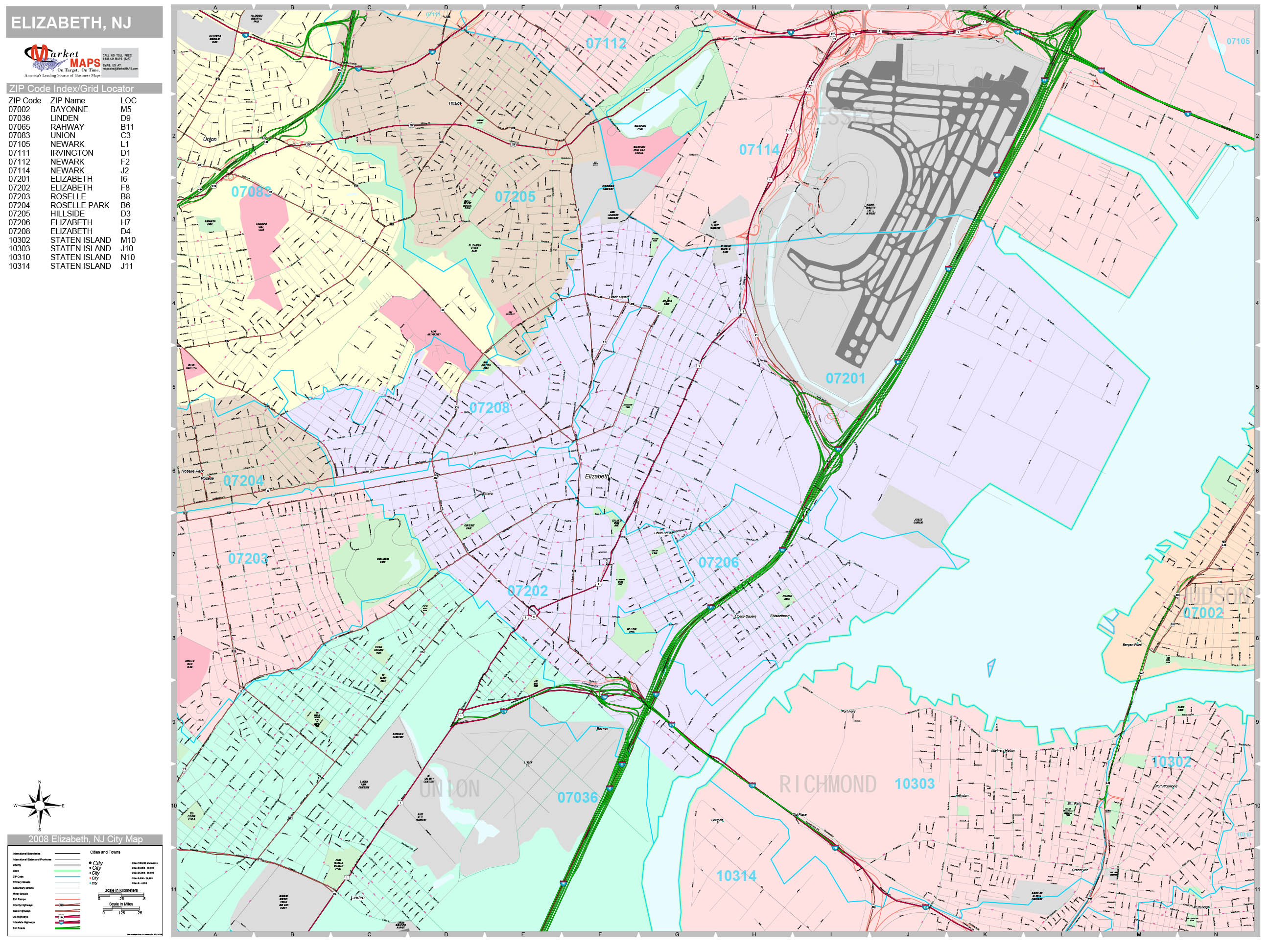 Elizabeth New Jersey Wall Map (Premium Style) by MarketMAPS