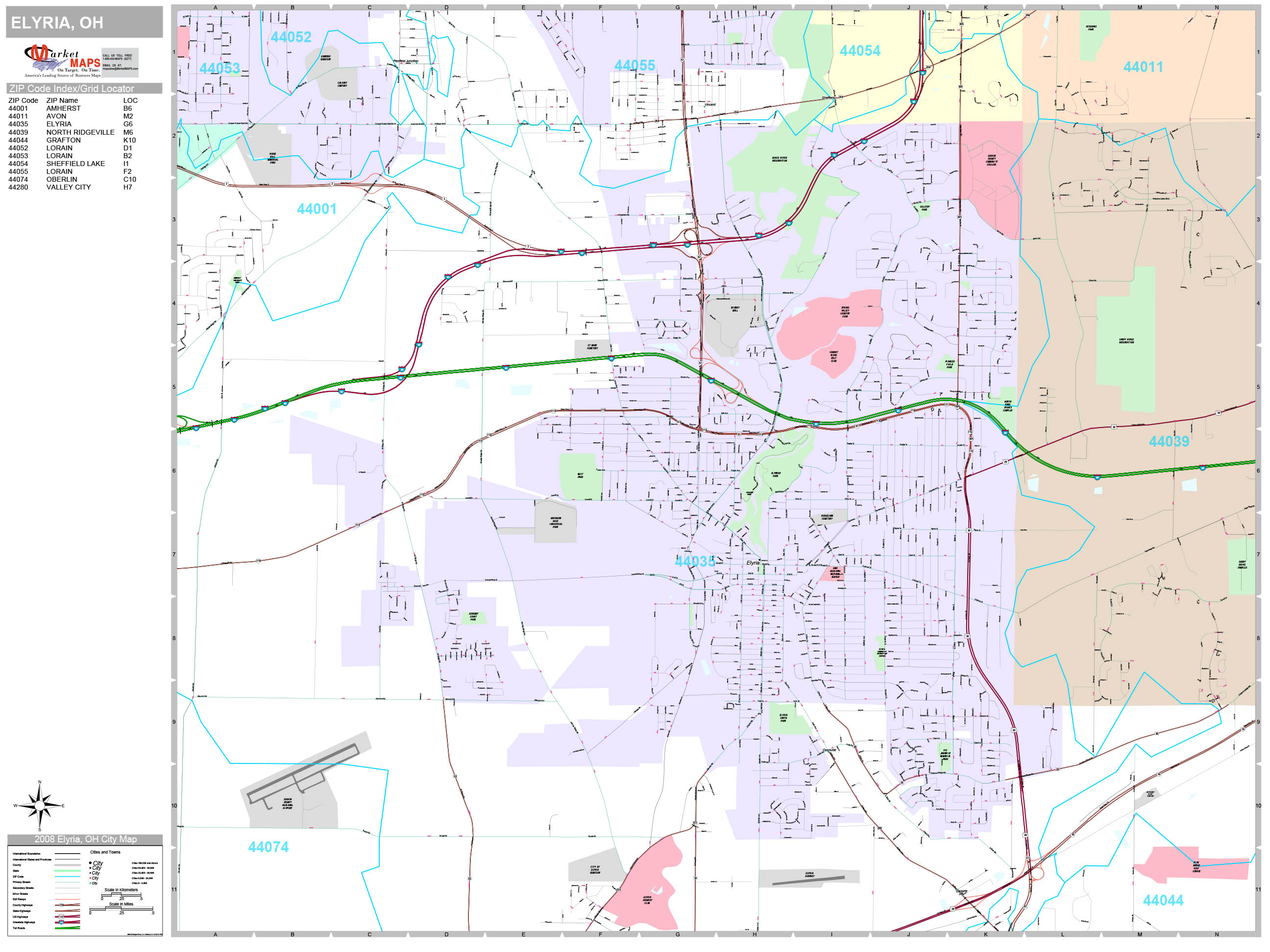 Elyria Ohio Wall Map (Premium Style) by MarketMAPS
