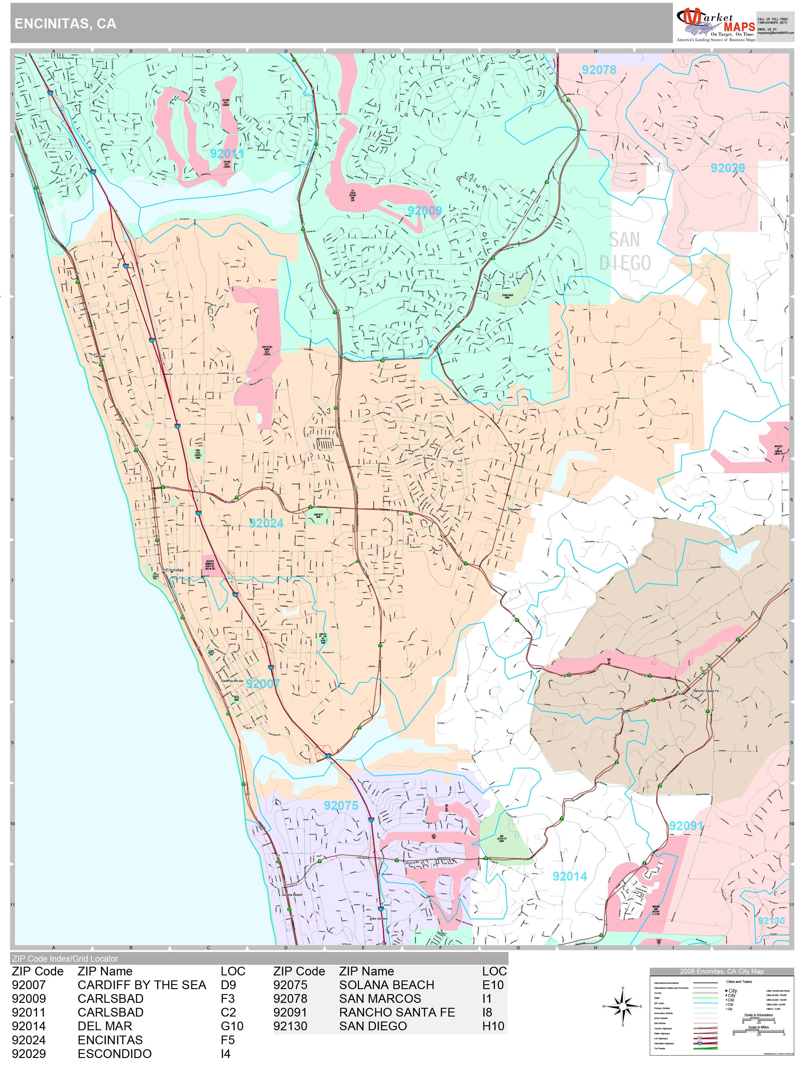 Encinitas California Wall Map Basic Style By Marketmaps Images and