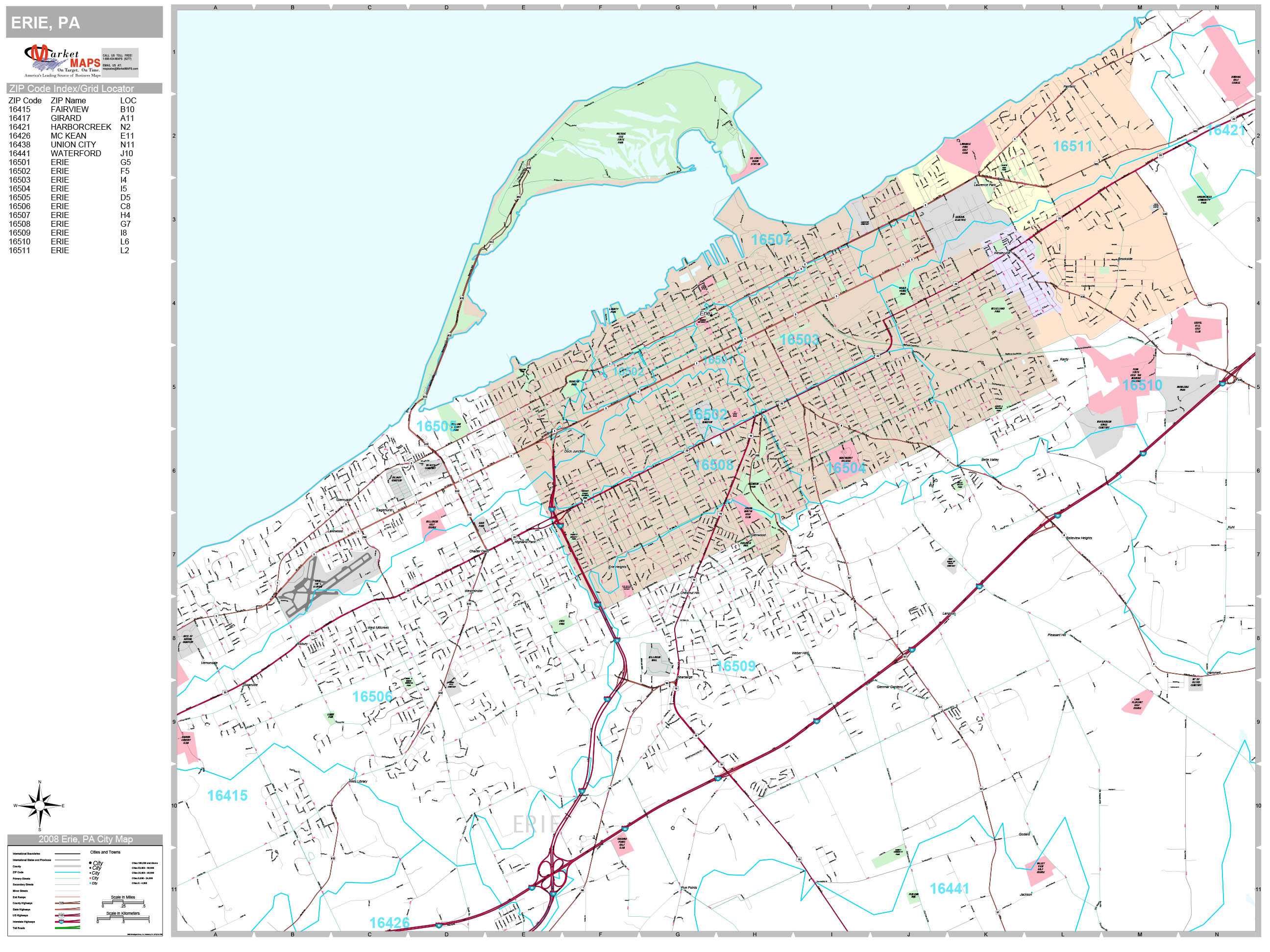 Erie Pennsylvania Wall Map (Premium Style) by MarketMAPS