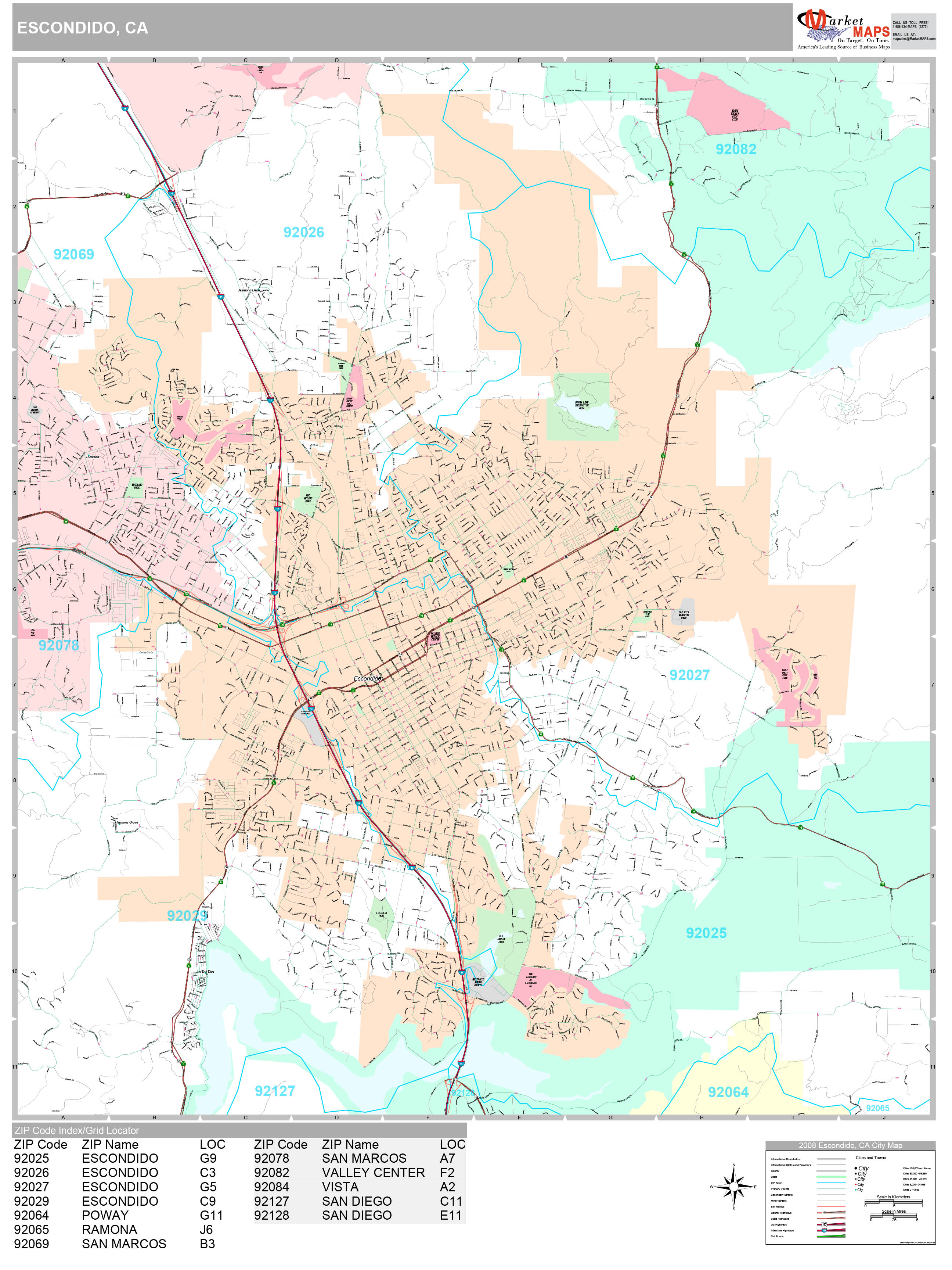 Escondido California Wall Map (Premium Style)