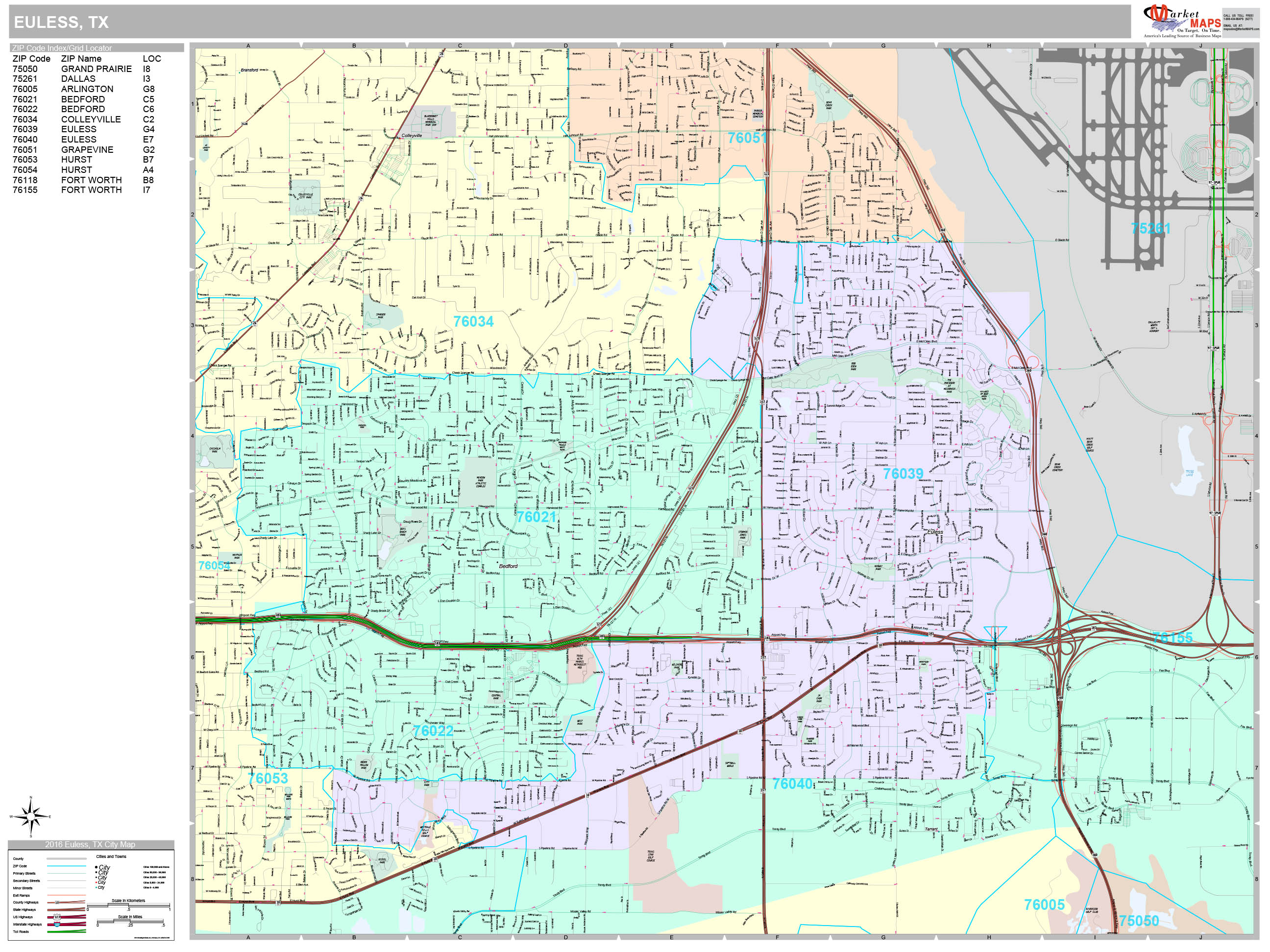 Euless Texas Wall Map (Premium Style) by MarketMAPS