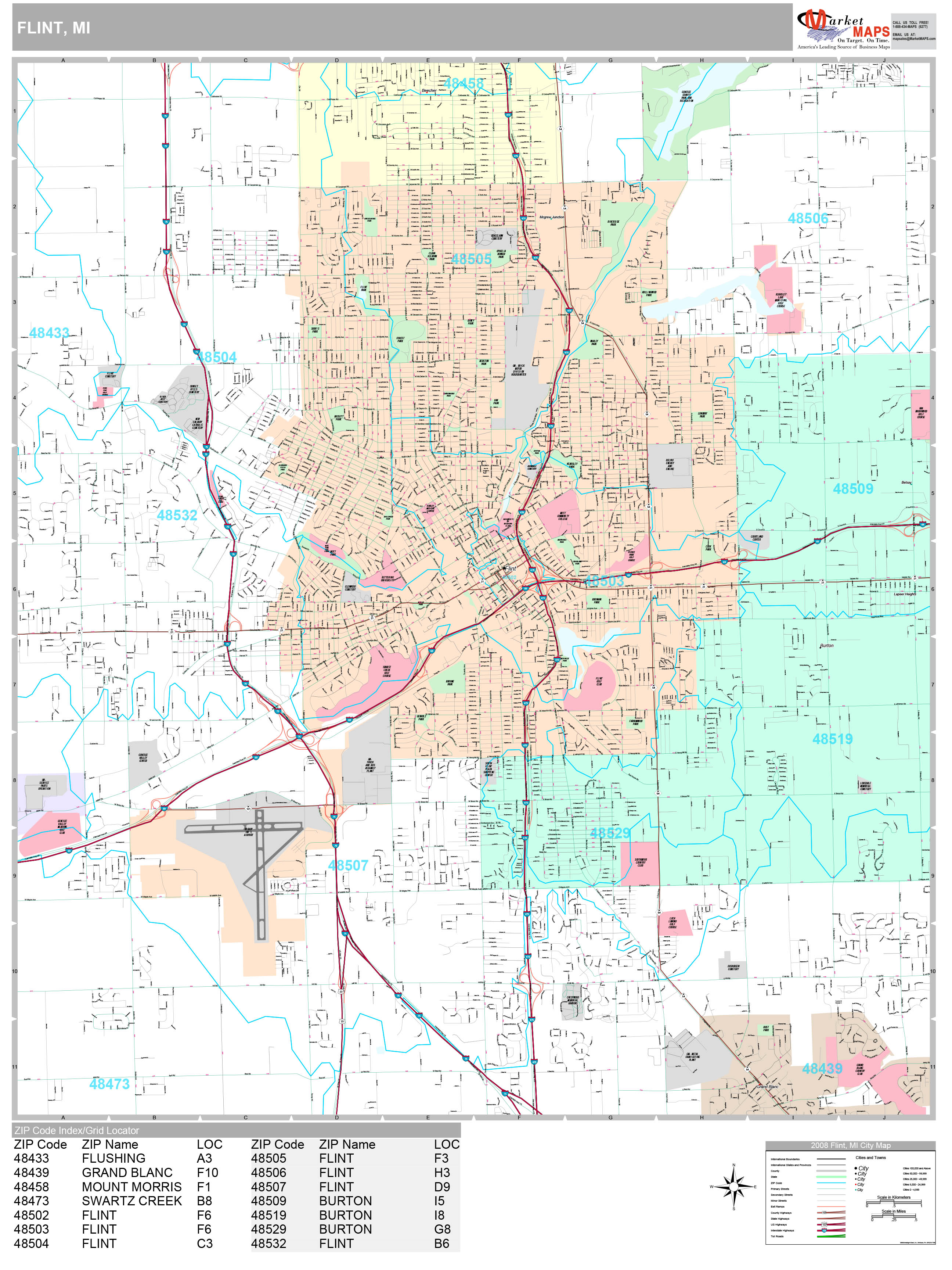 Flint Michigan Wall Map (Premium Style) by MarketMAPS MapSales
