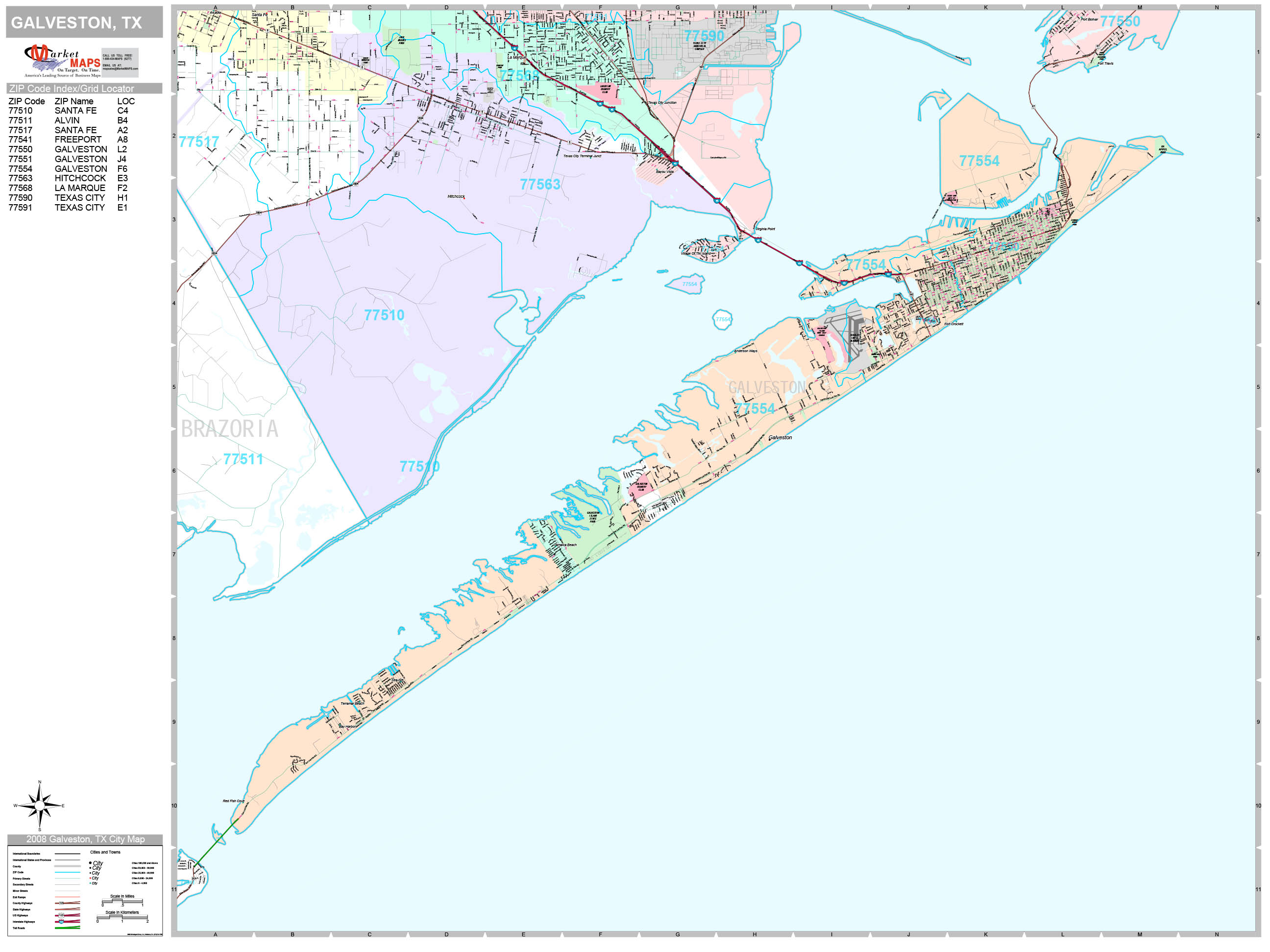 Galveston Texas Wall Map Premium Style By Marketmaps Mapsales