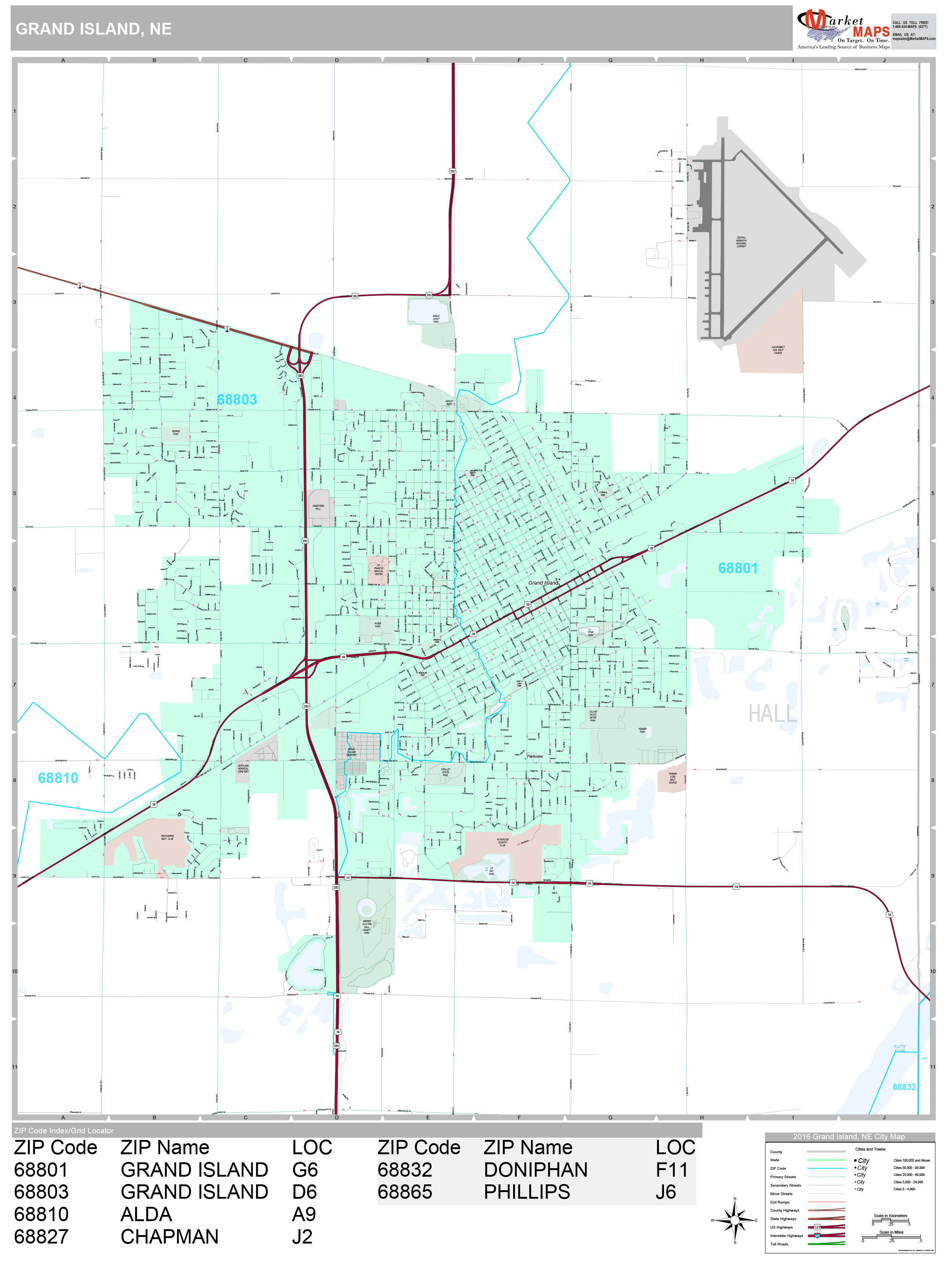 Grand Island Nebraska Wall Map (Premium Style) by MarketMAPS