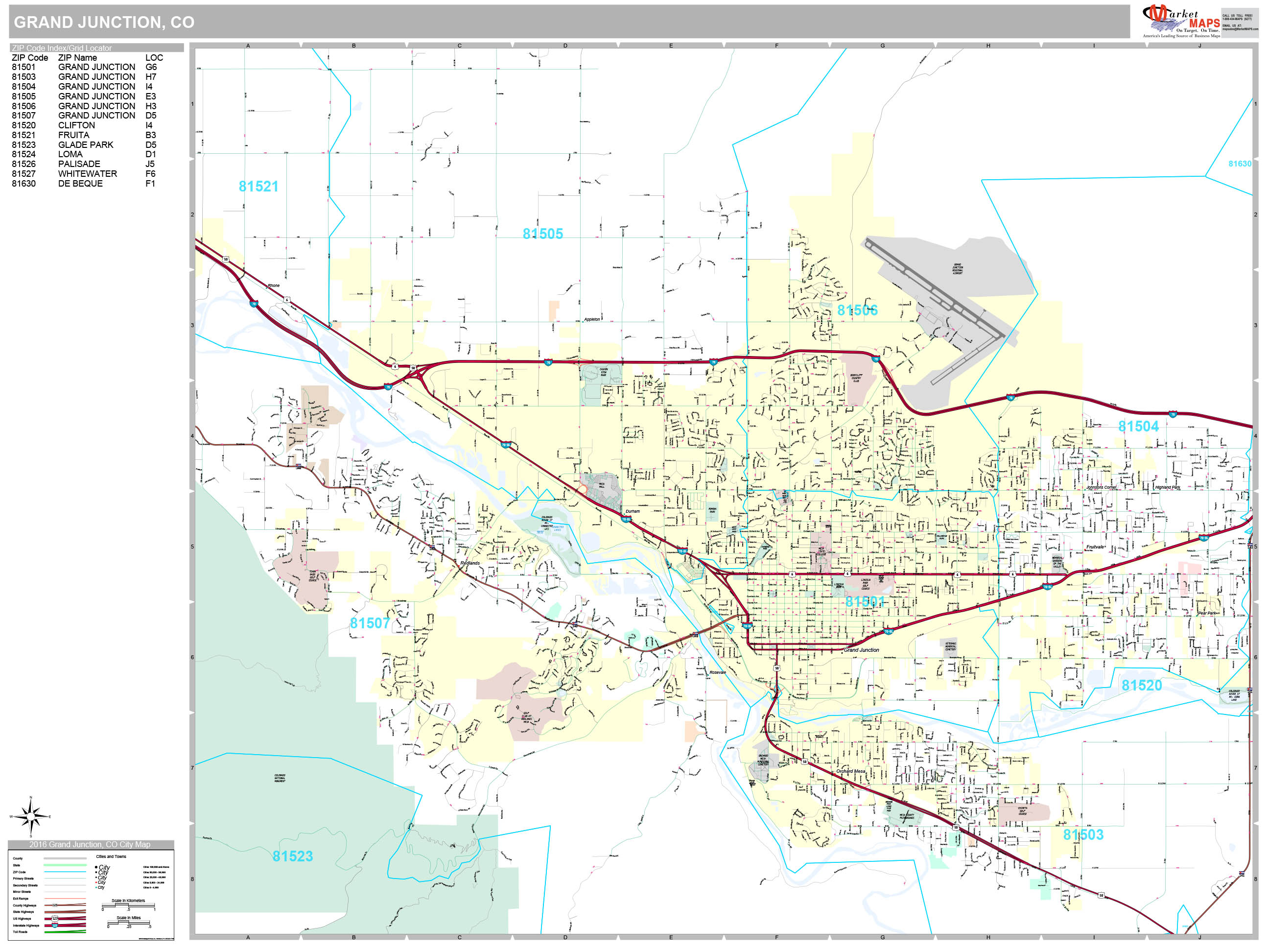 Grand Junction Colorado Wall Map (Premium Style) by MarketMAPS MapSales