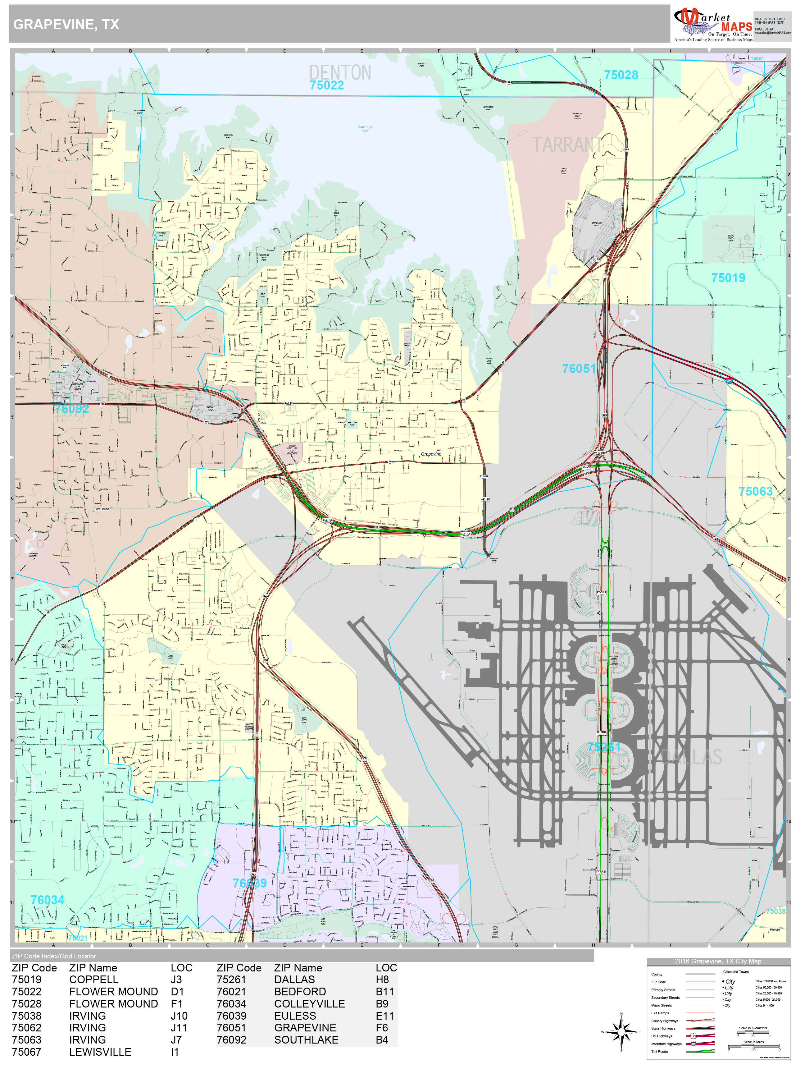 Grapevine Texas Wall Map (Premium Style) by MarketMAPS MapSales