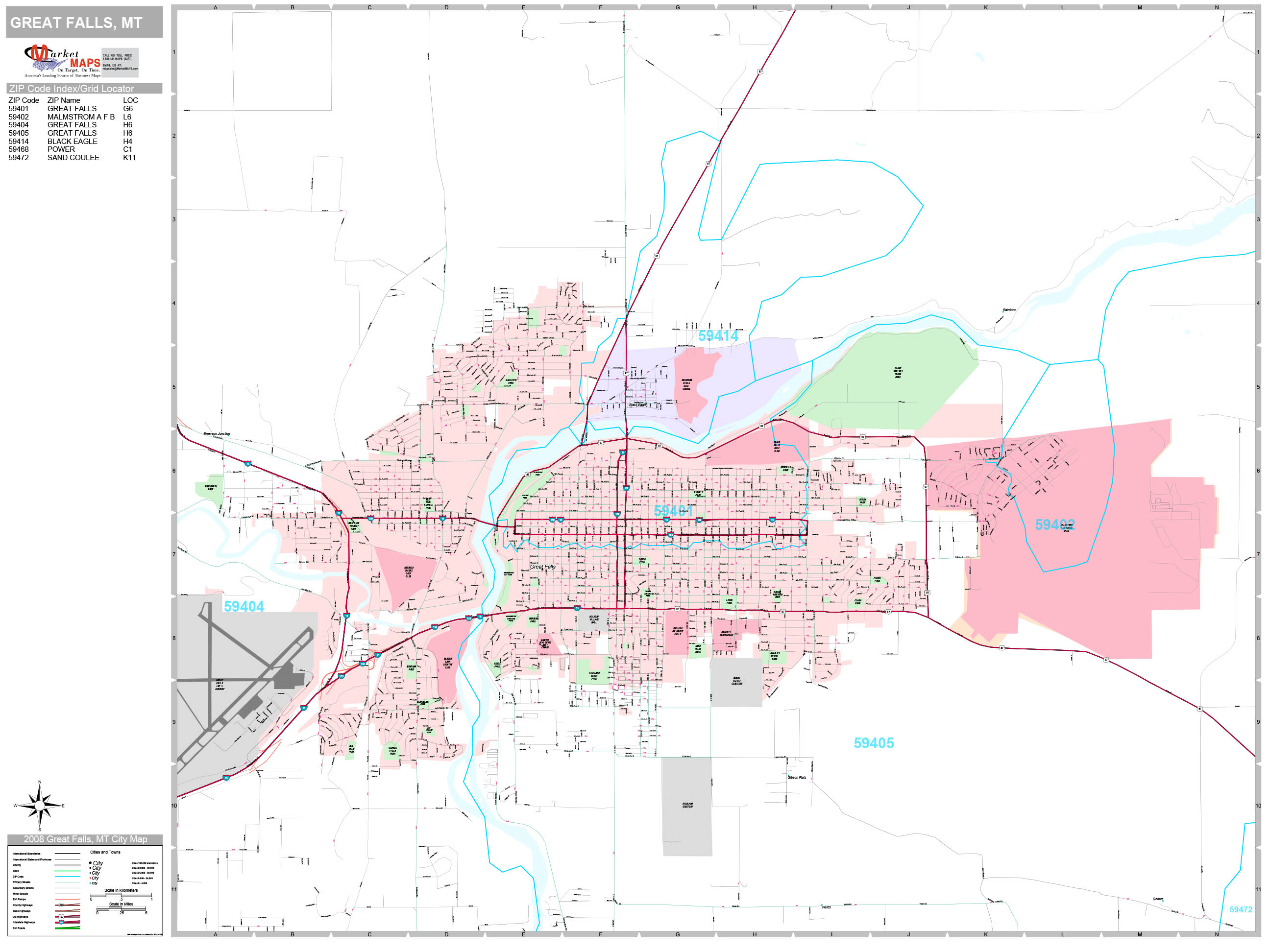 Great Falls Montana Wall Map Basic Style By Marketmaps Images and