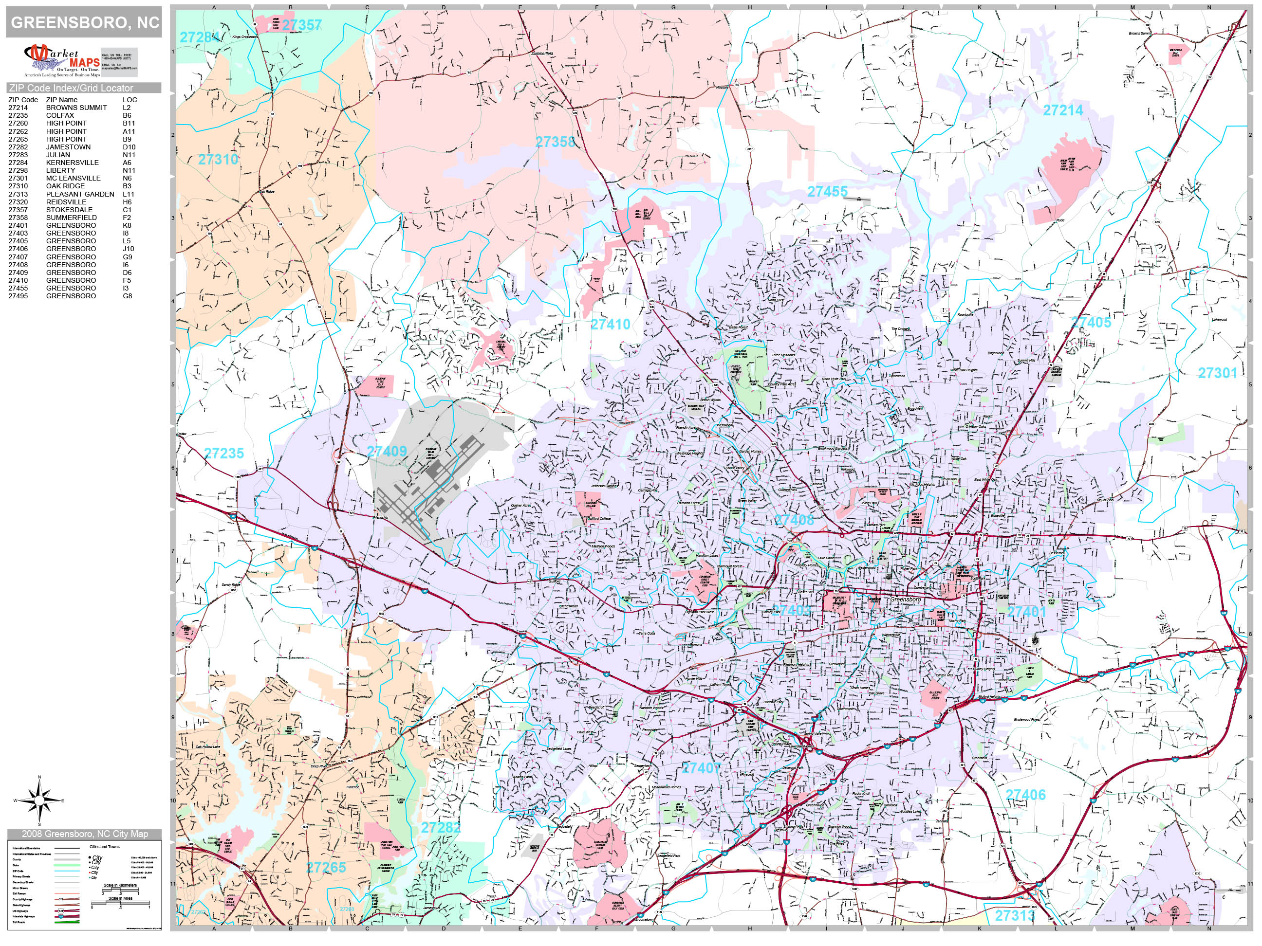 Greensboro North Carolina Wall Map (Premium Style) by MarketMAPS - MapSales
