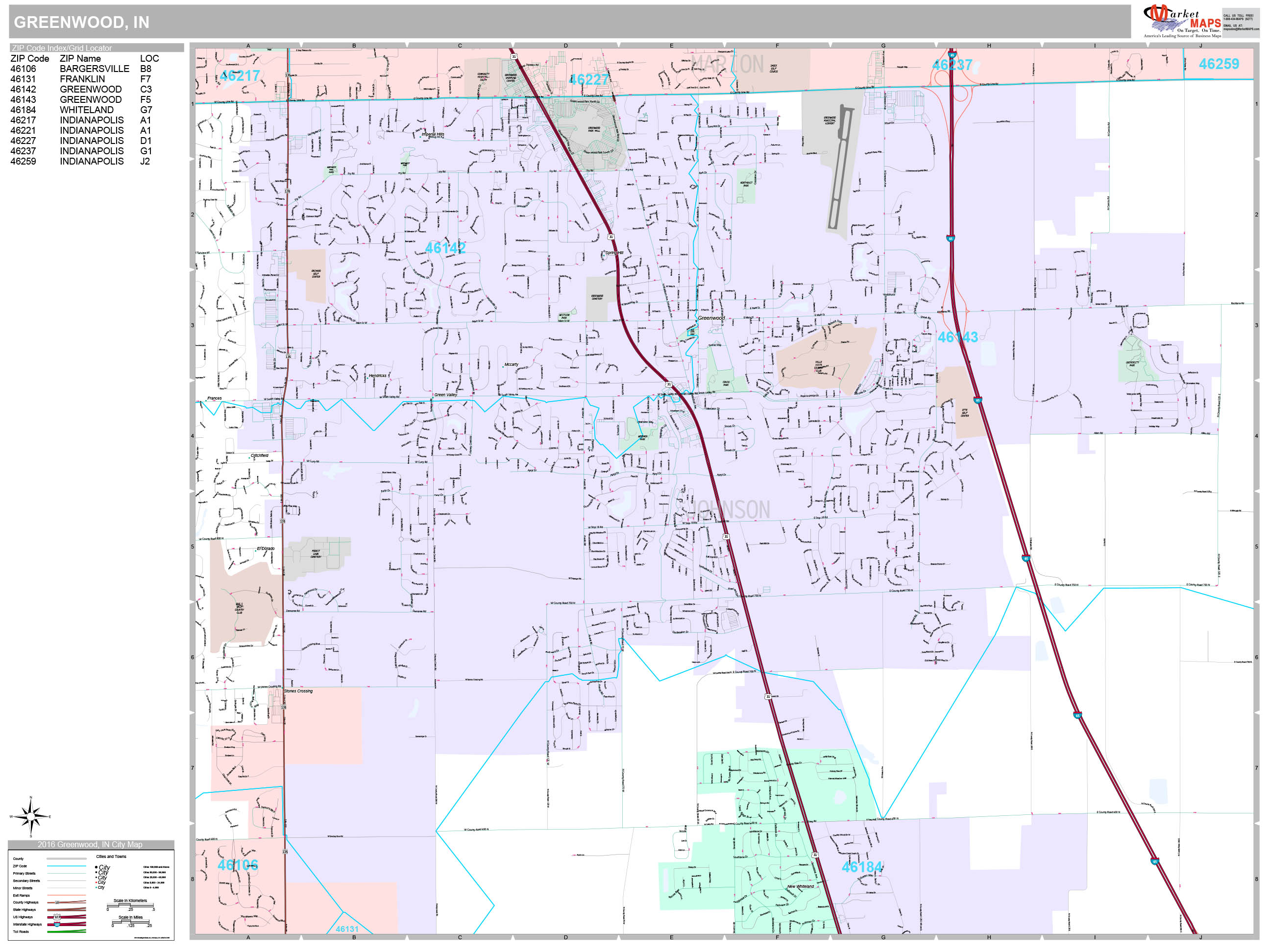 Greenwood Indiana Wall Map (Premium Style) by MarketMAPS