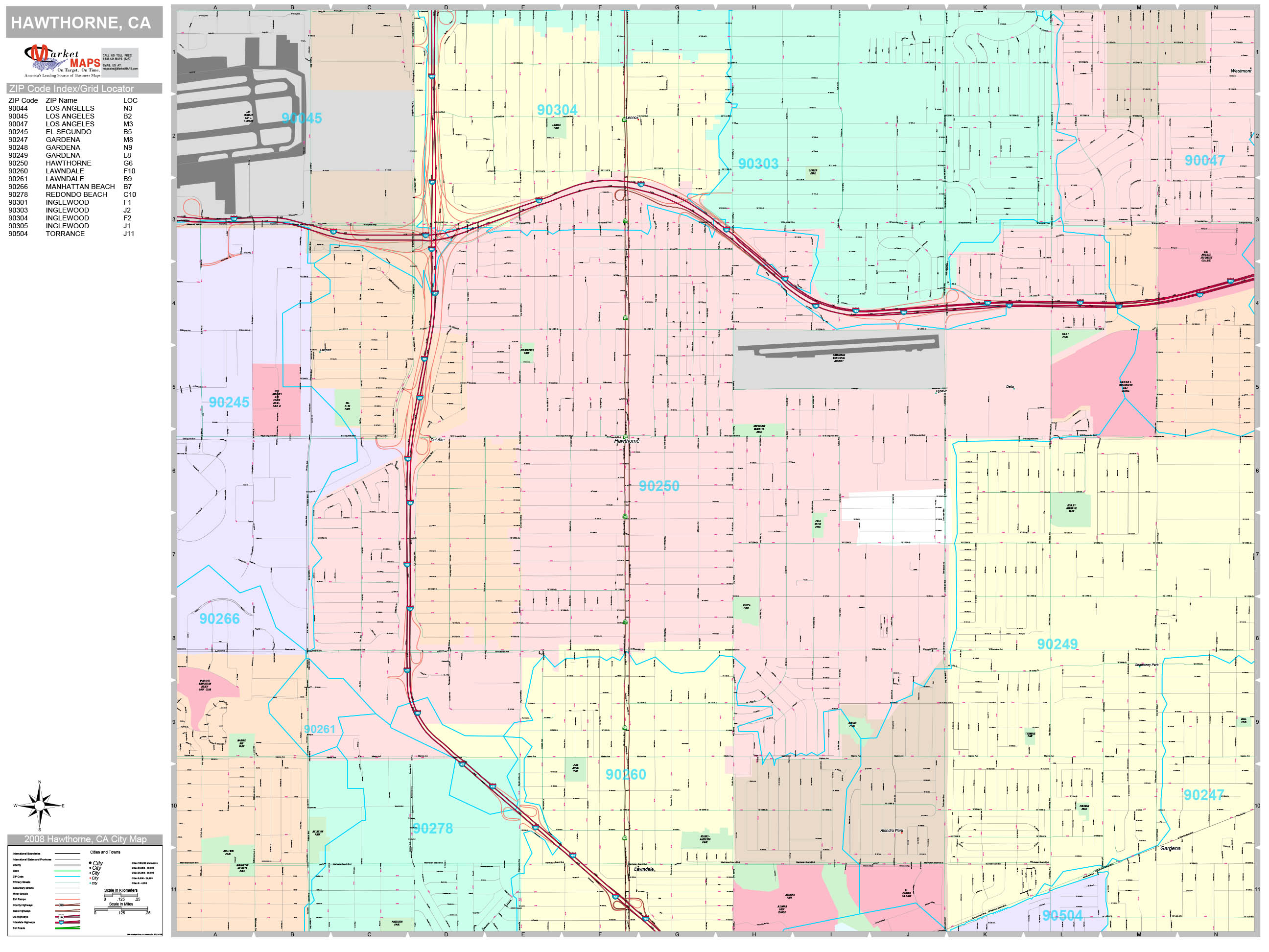 Hawthorne California Wall Map (Premium Style) by MarketMAPS MapSales
