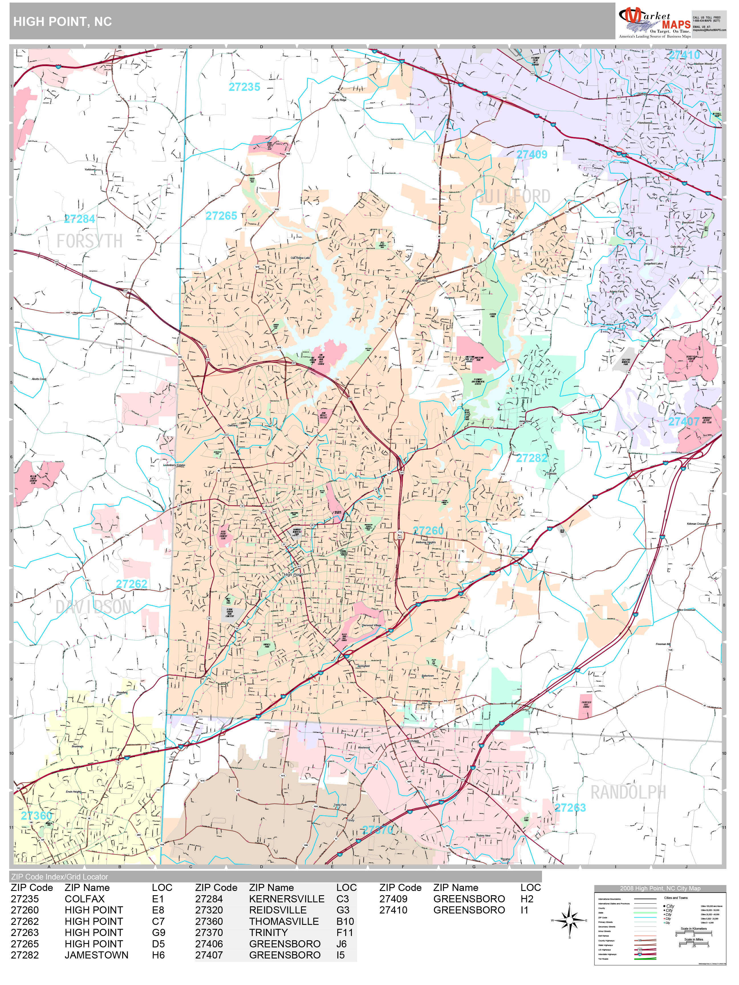 High Point North Carolina Wall Map (Premium Style) by MarketMAPS