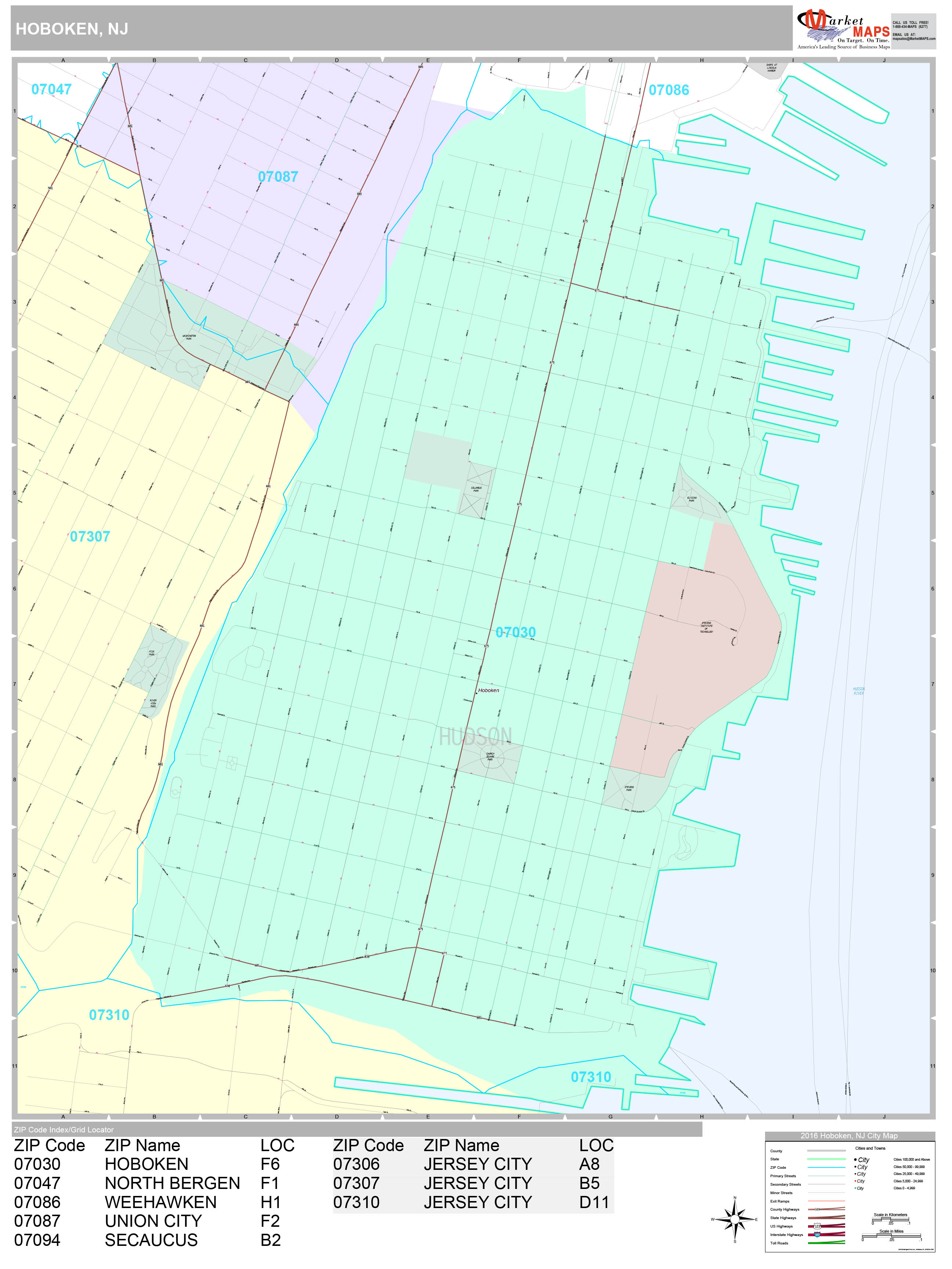 Hoboken New Jersey Wall Map (Premium Style) by MarketMAPS