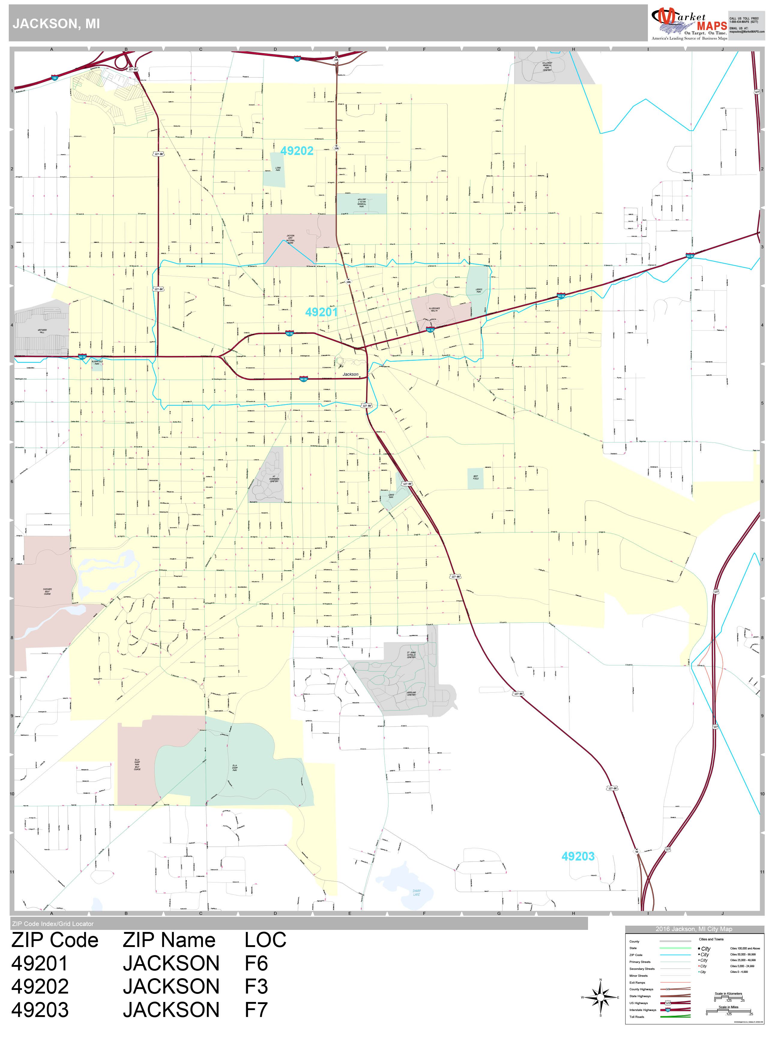 Jackson Michigan Wall Map (Premium Style) by MarketMAPS