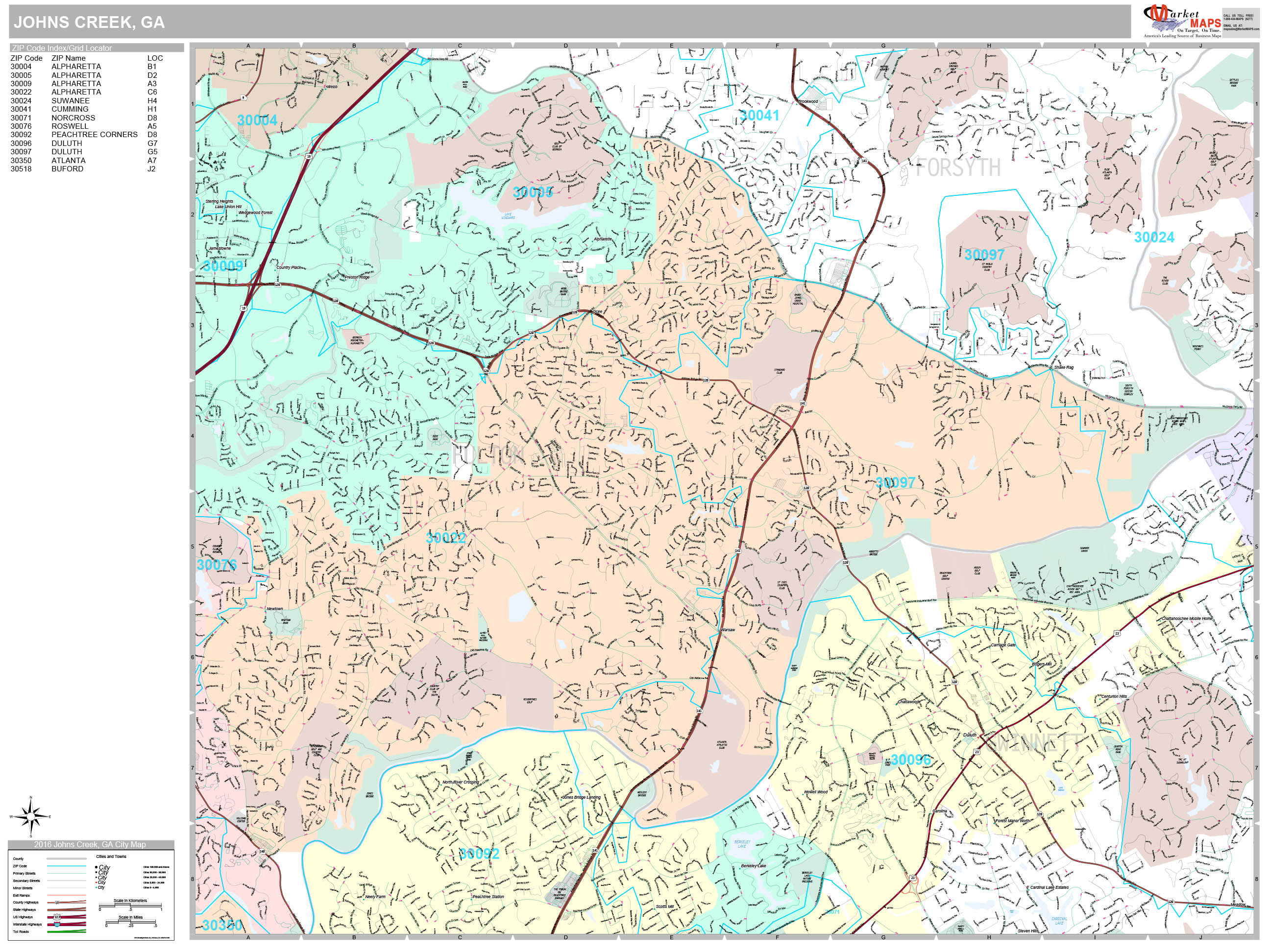Johns Creek Wall Map (Premium Style) by MarketMAPS