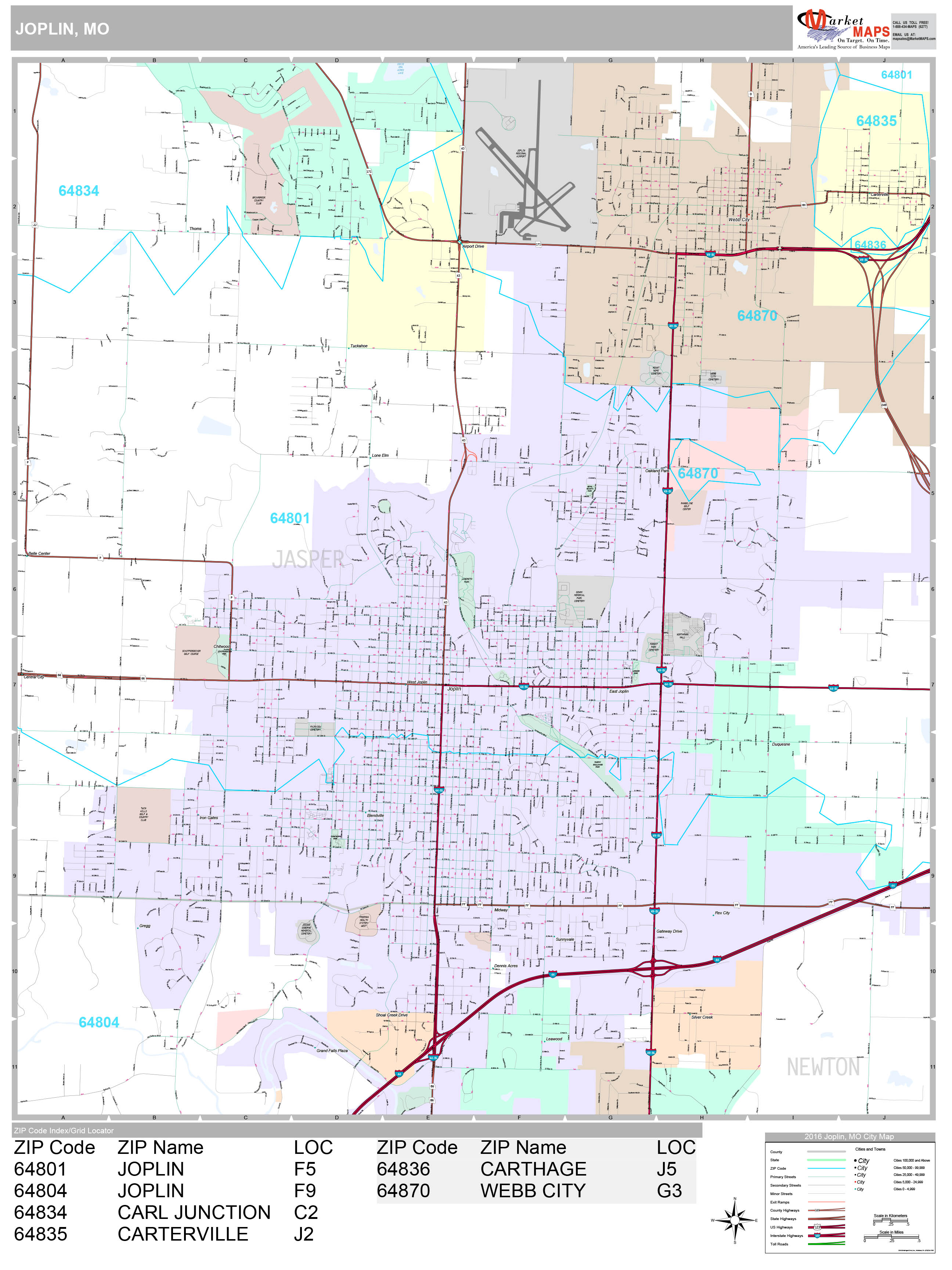 Joplin Missouri Wall Map (Premium Style) by MarketMAPS - MapSales.com
