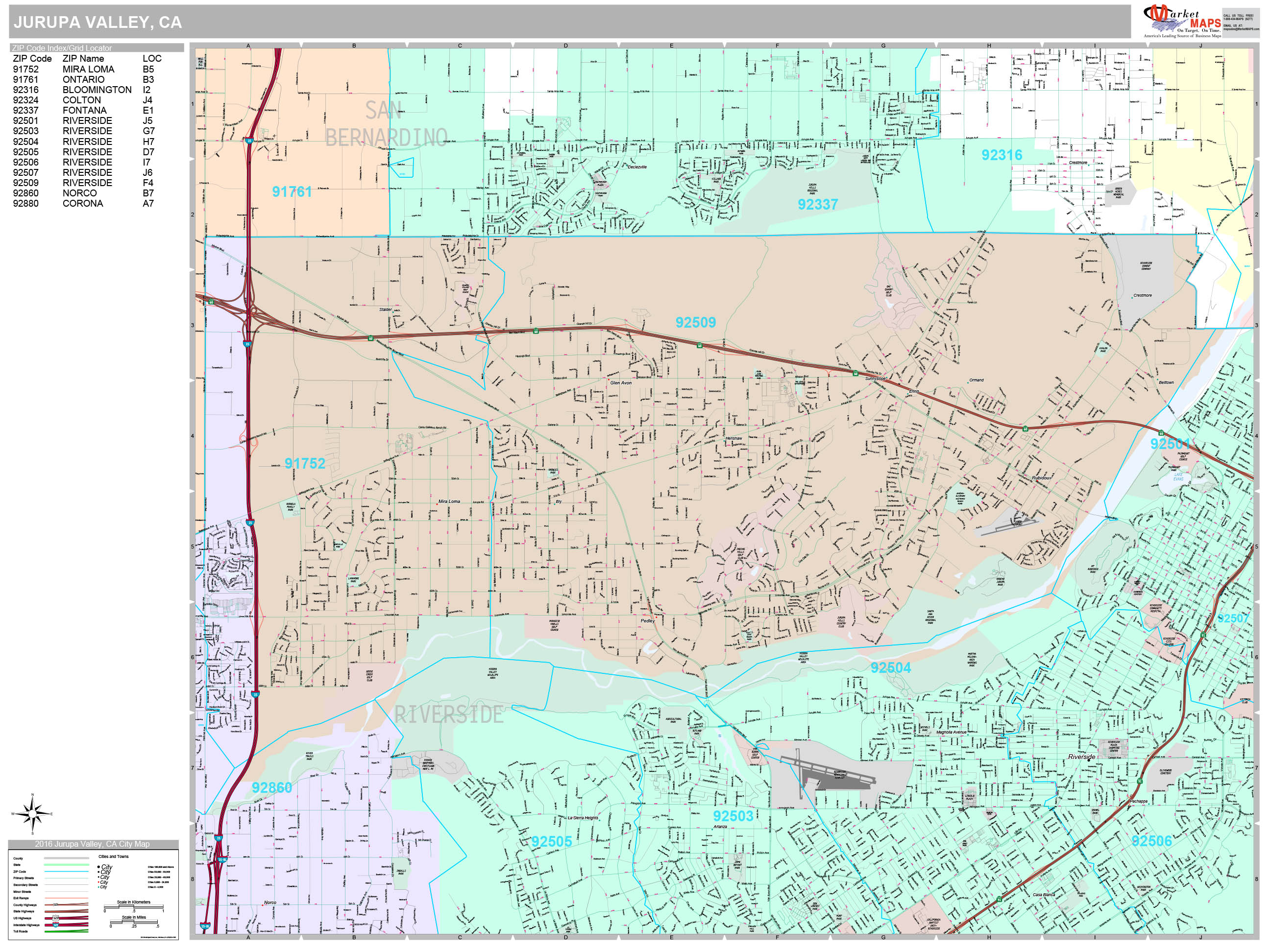 Jurupa Valley California Wall Map (Premium Style) by MarketMAPS