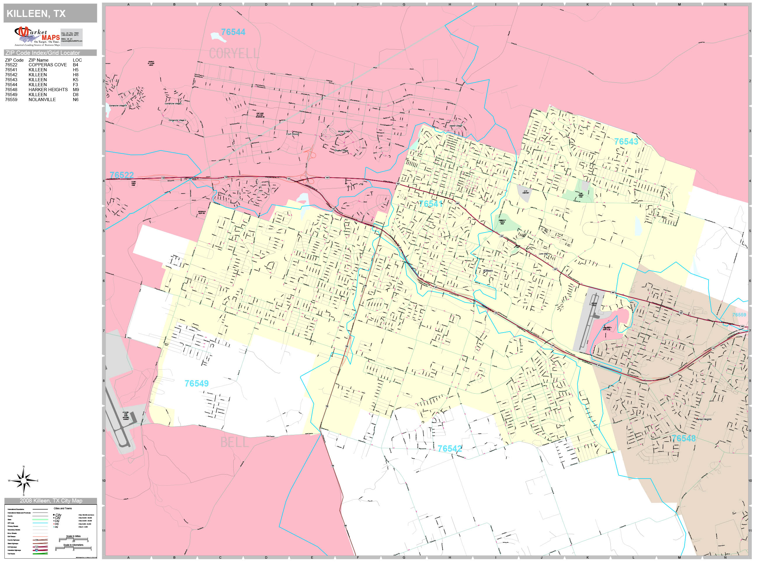 Killeen Texas Wall Map (Premium Style) by MarketMAPS