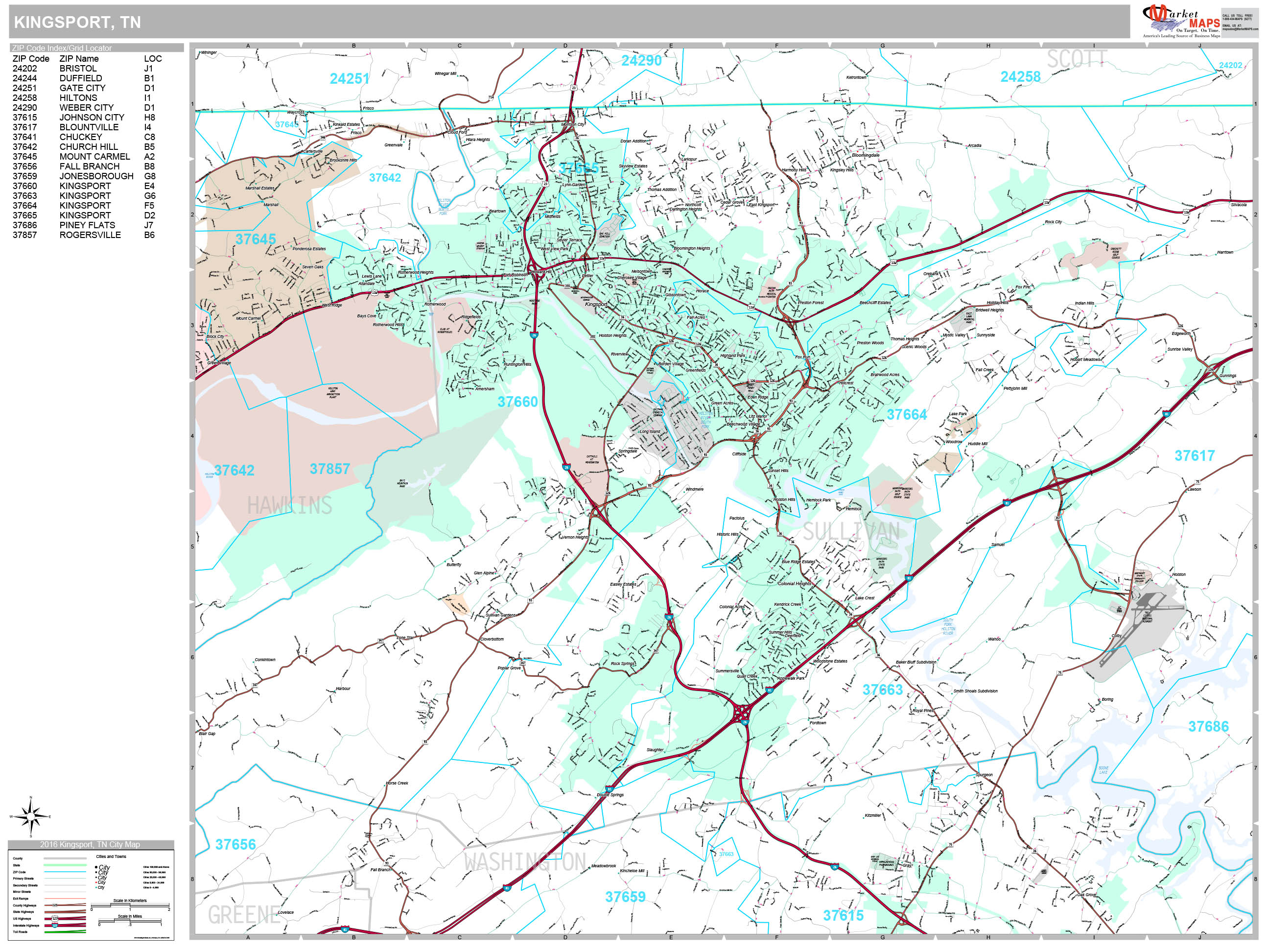 Kingsport Tennessee Wall Map Premium Style By Marketmaps