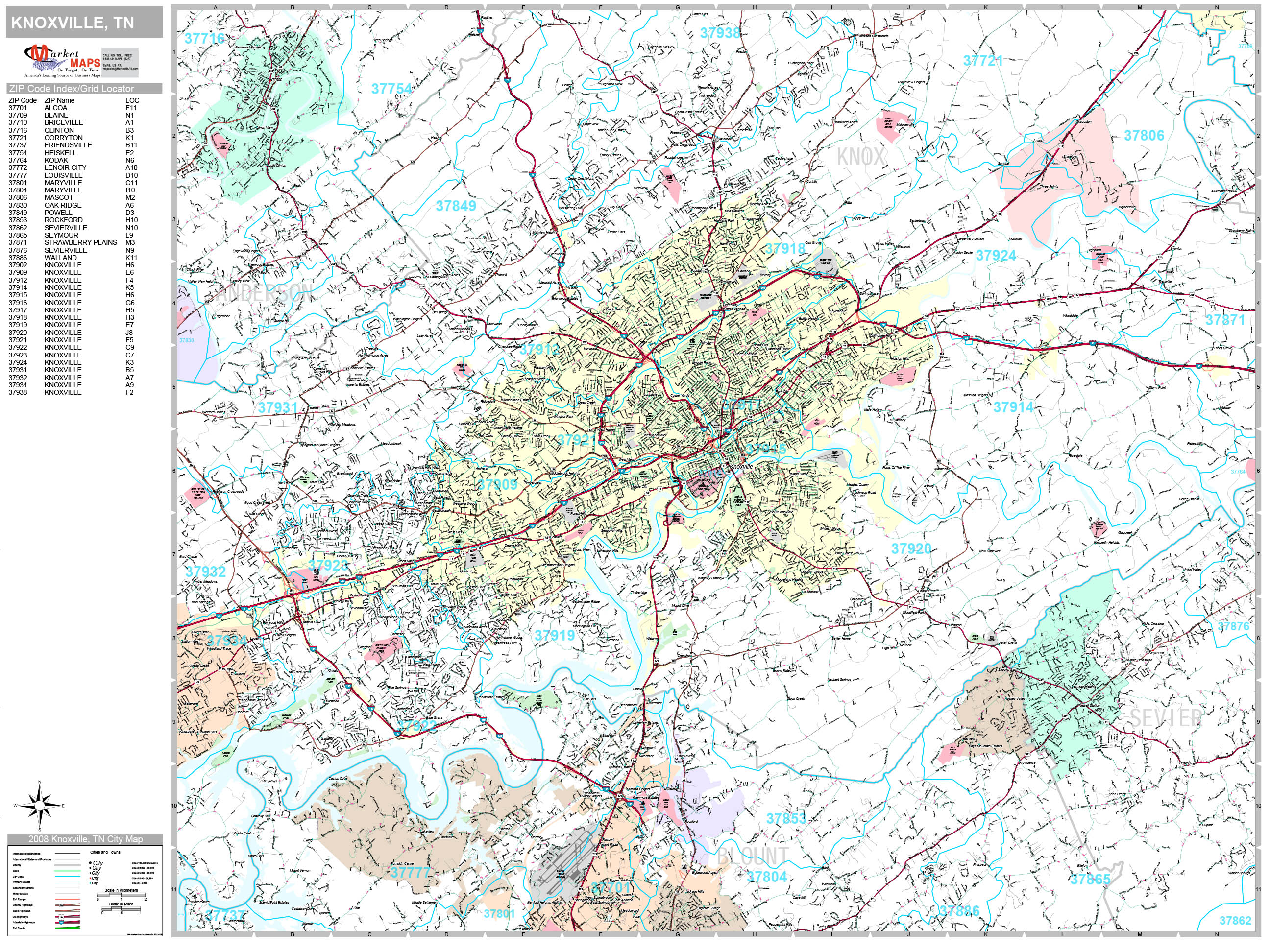 knoxville-tennessee-wall-map-color-cast-style-by-marketmaps-mapsales