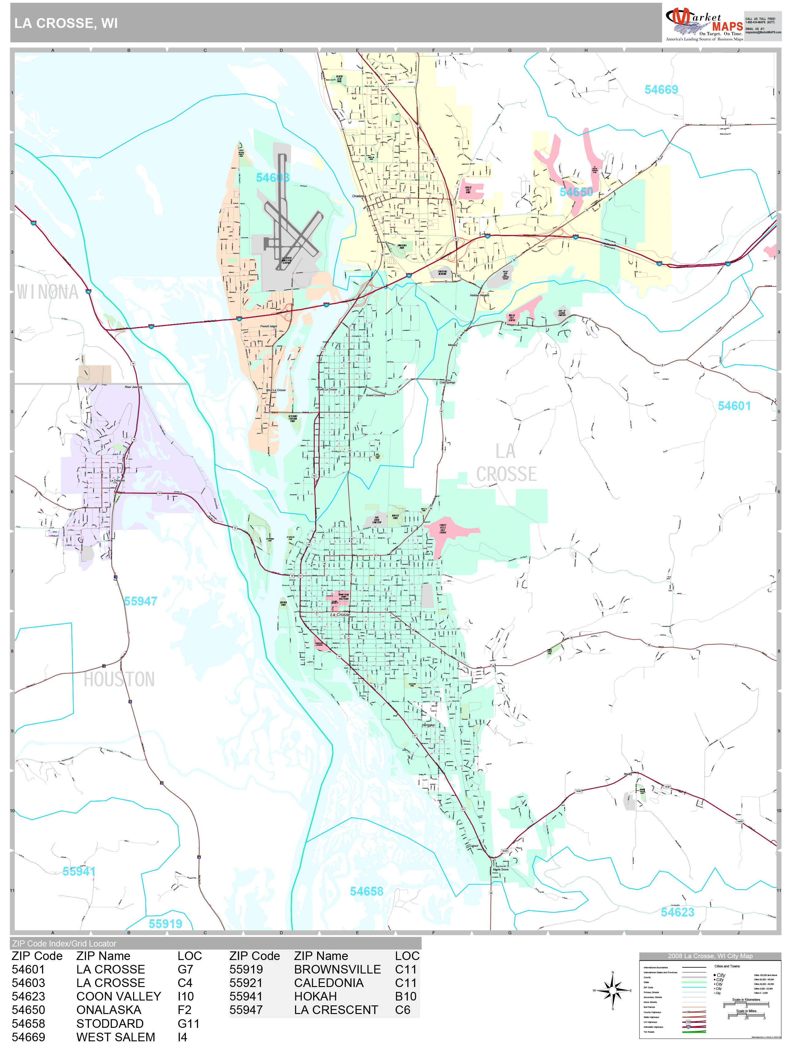 La Crosse Wisconsin Wall Map (Premium Style) by MarketMAPS