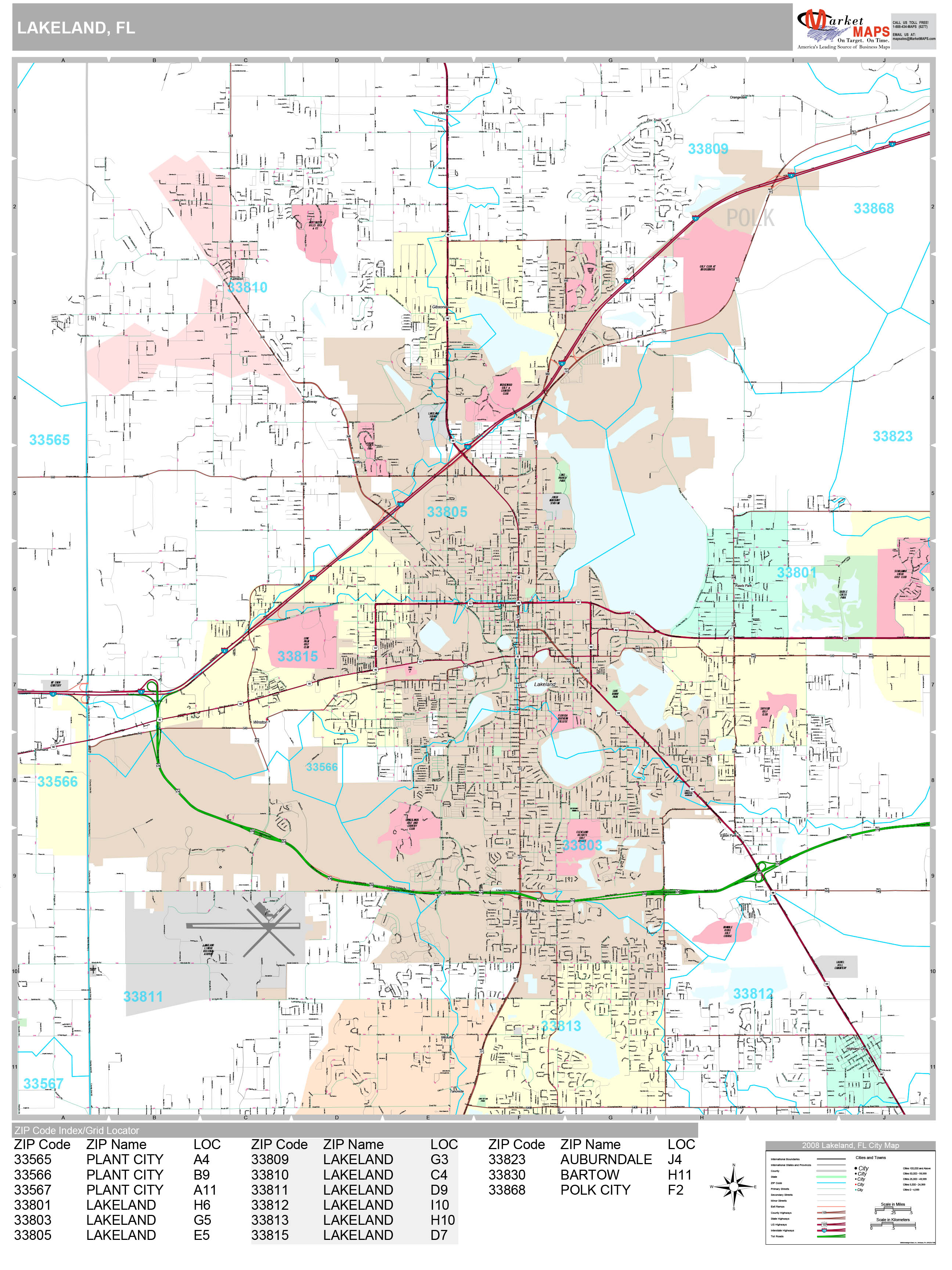 Lakeland Florida Wall Map (Premium Style) by MarketMAPS MapSales