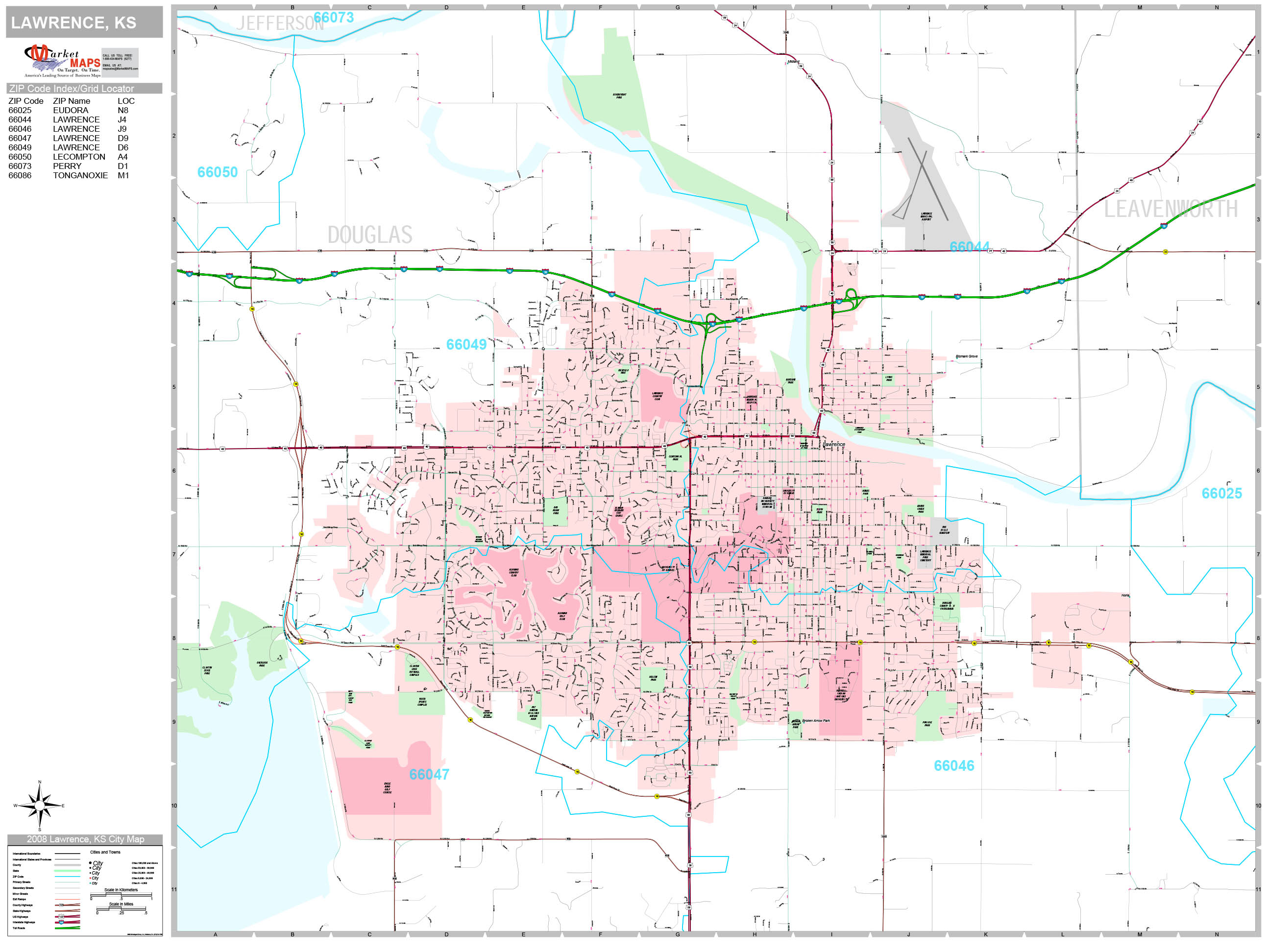Lawrence Kansas Wall Map (Premium Style) by MarketMAPS