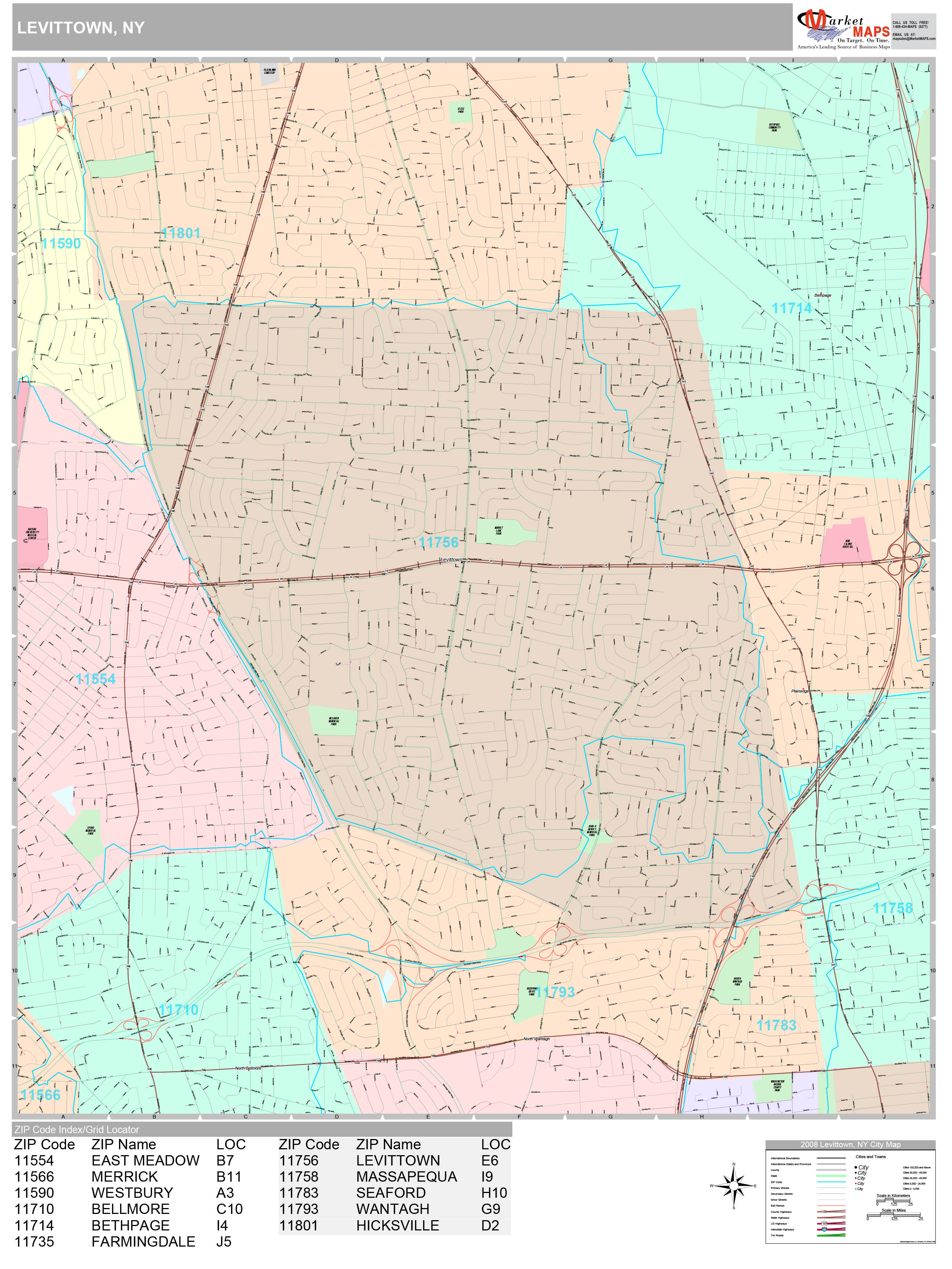 Levittown New York Wall Map (Premium Style) by MarketMAPS MapSales