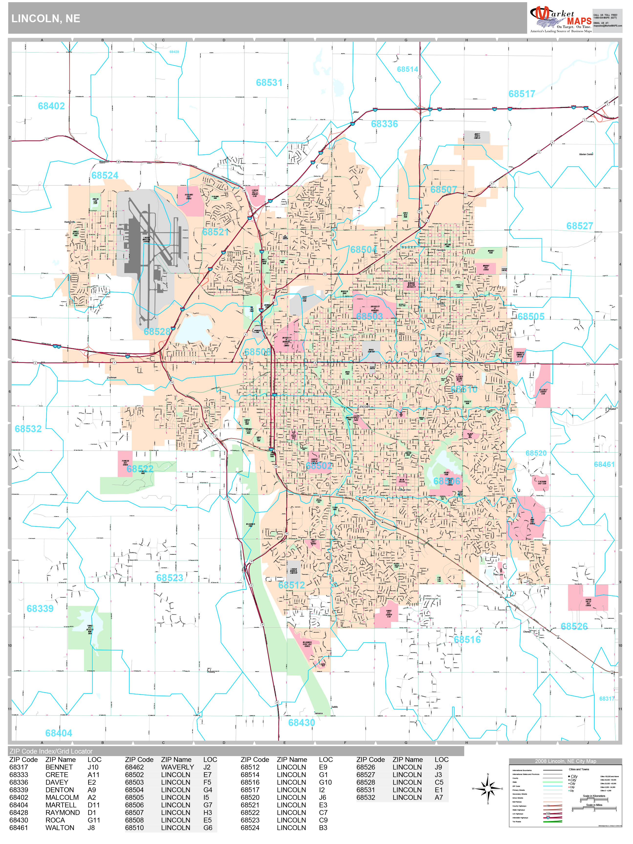Lincoln Nebraska Wall Map (Premium Style) by MarketMAPS