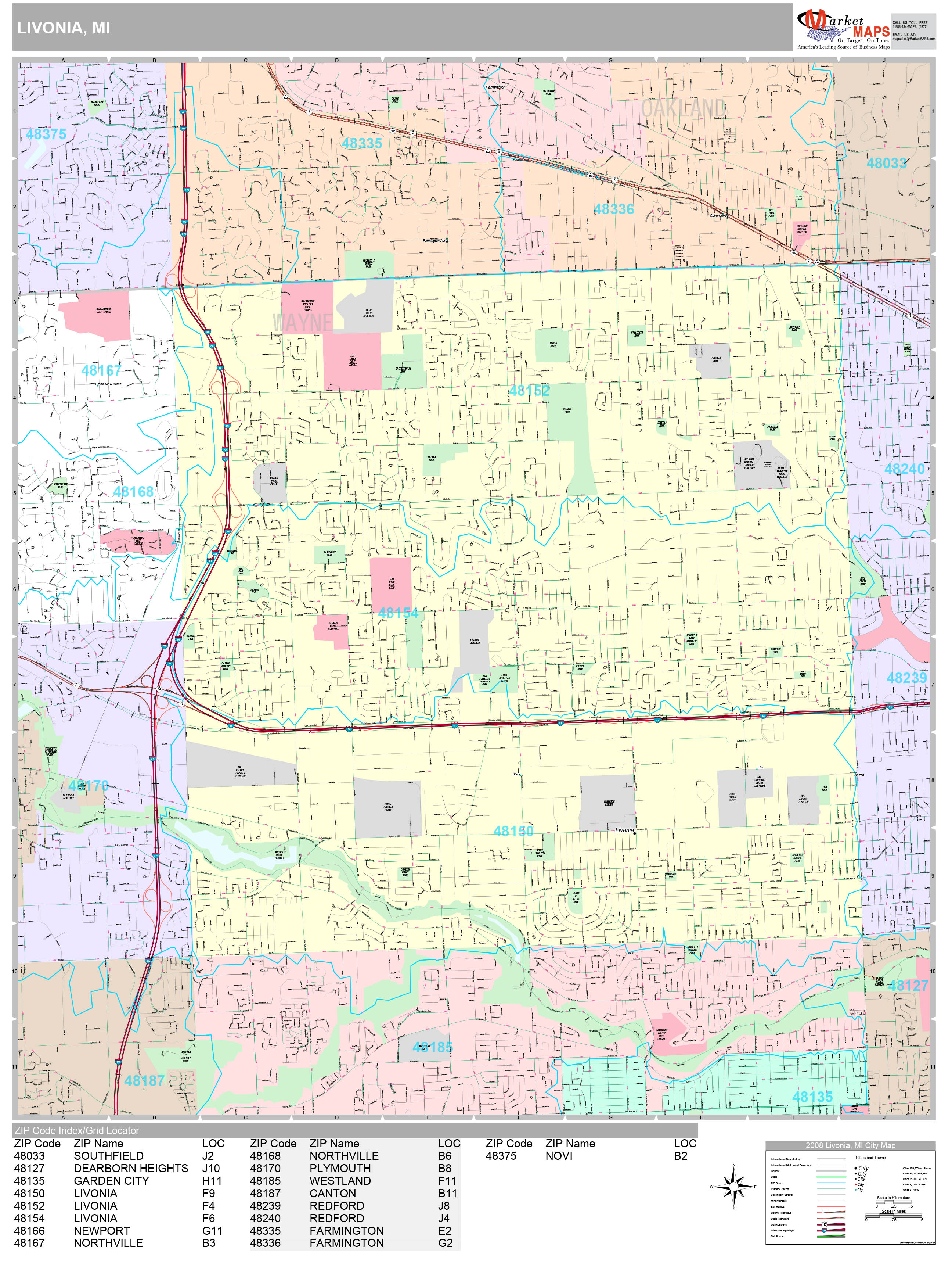 Livonia Michigan Wall Map (Premium Style) by MarketMAPS