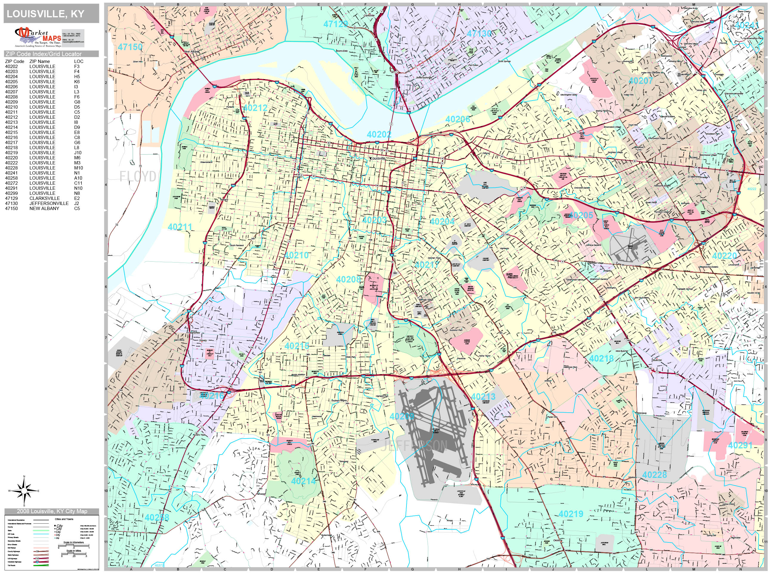 Louisville Kentucky Wall Map (Premium Style) by MarketMAPS MapSales