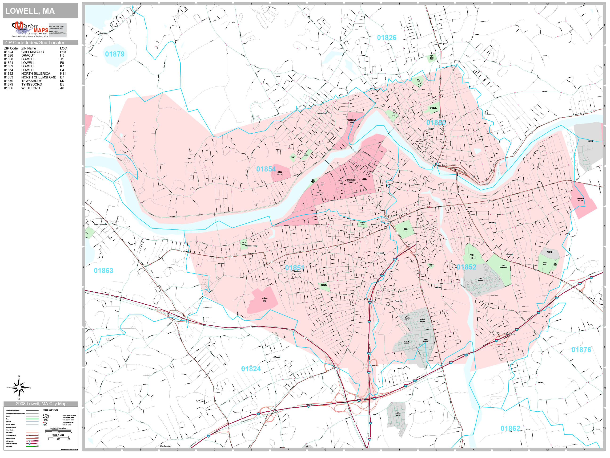 Lowell Massachusetts Wall Map (Premium Style) by MarketMAPS MapSales