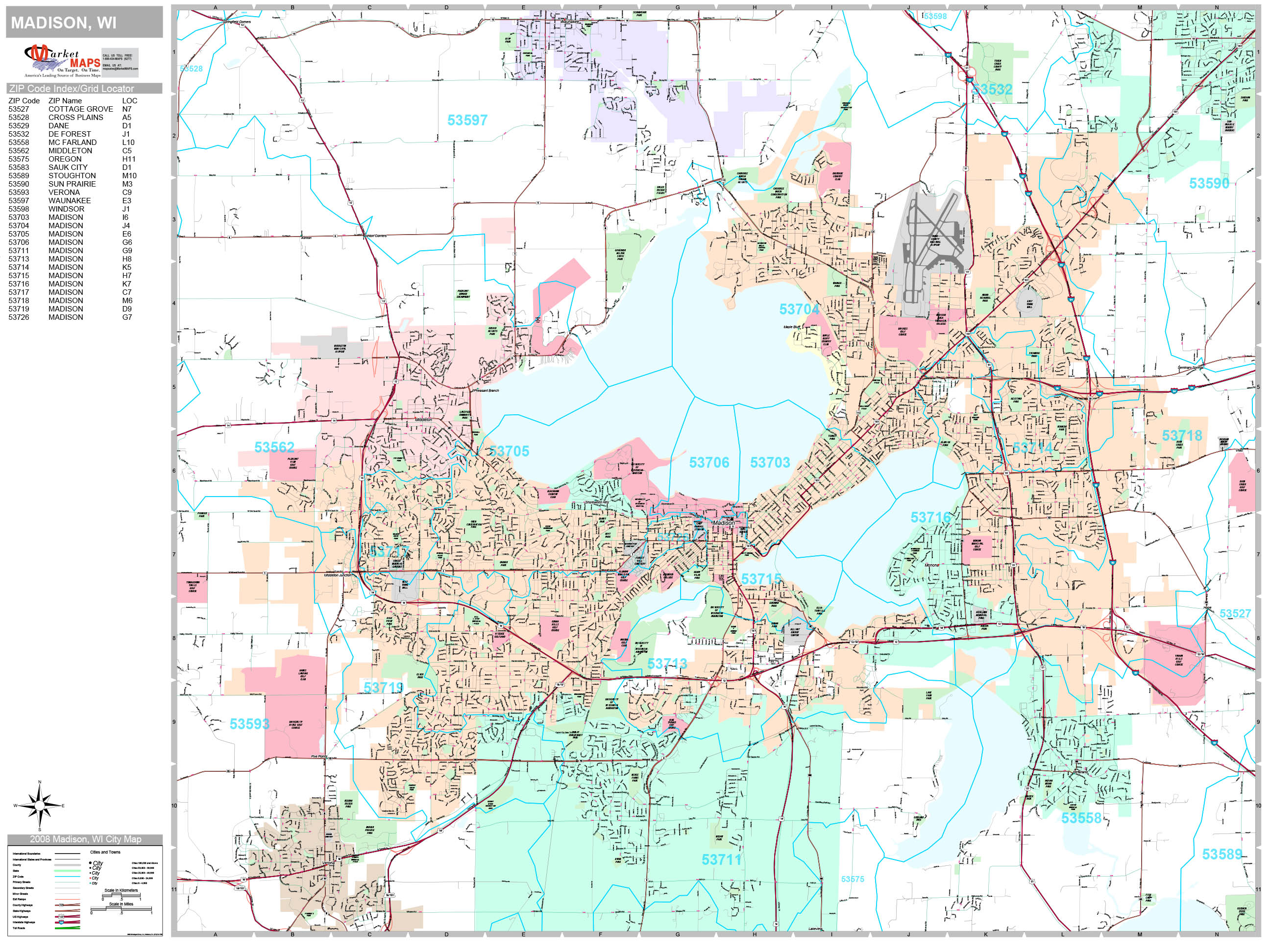 Madison Wisconsin Wall Map (Premium Style) by MarketMAPS MapSales