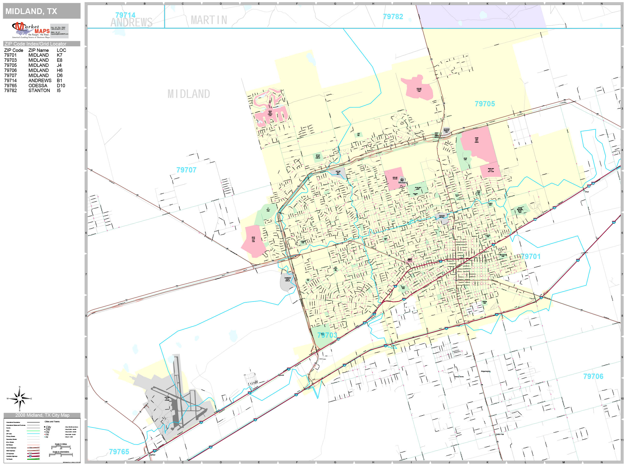 Midland Texas Wall Map (Premium Style) by MarketMAPS