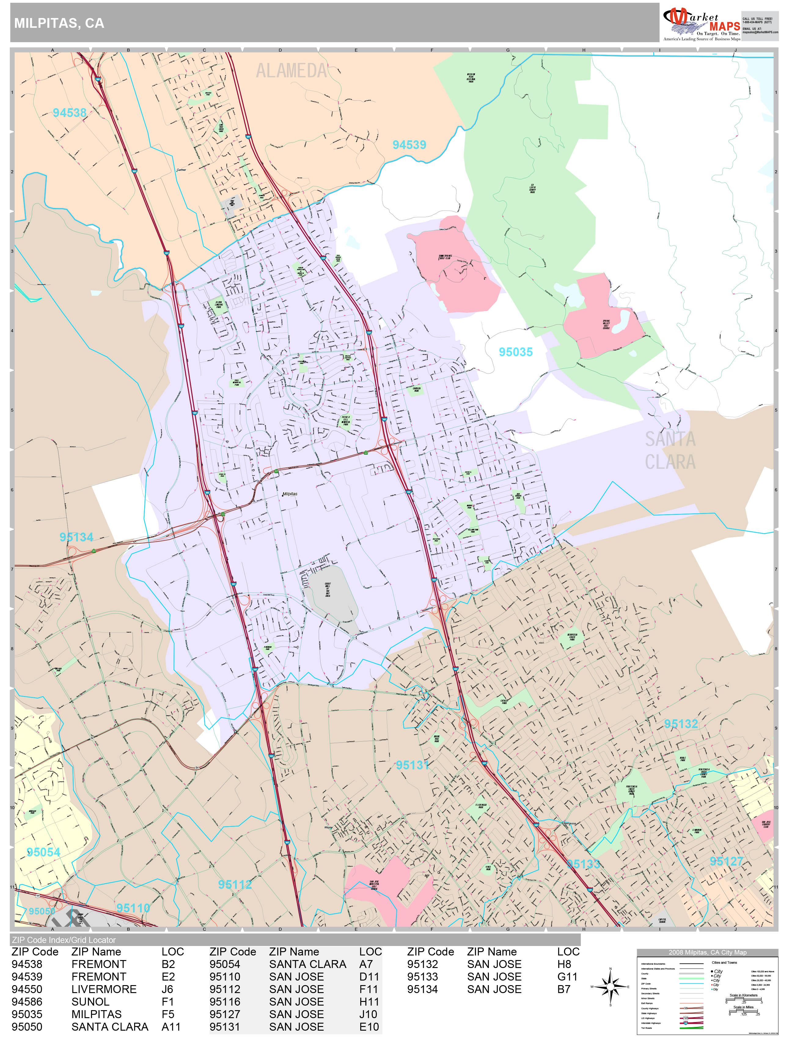 Milpitas California Wall Map (Premium Style) by MarketMAPS