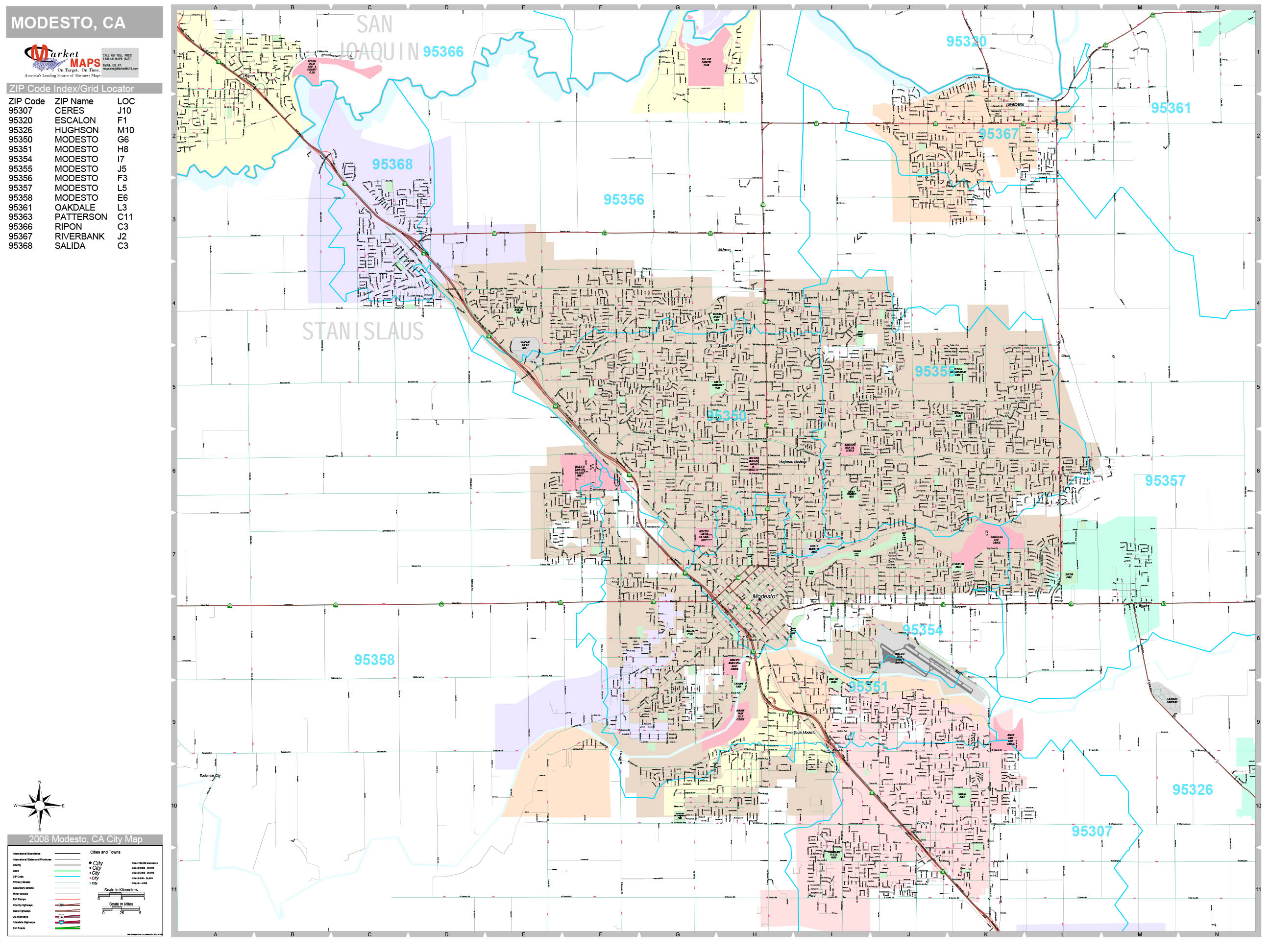 Modesto California Wall Map (Premium Style) by MarketMAPS - MapSales