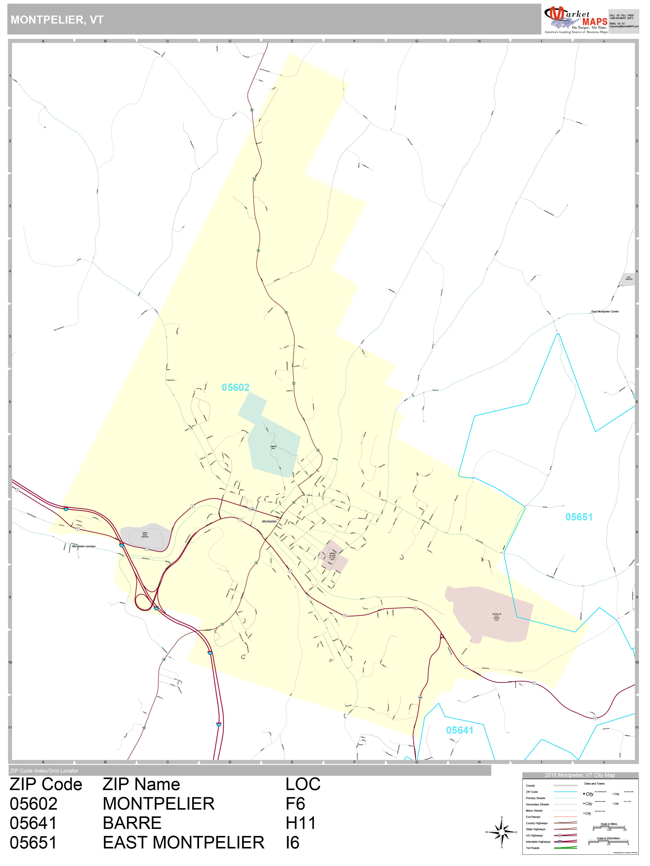 Montpelier Vermont Wall Map (Premium Style) by MarketMAPS
