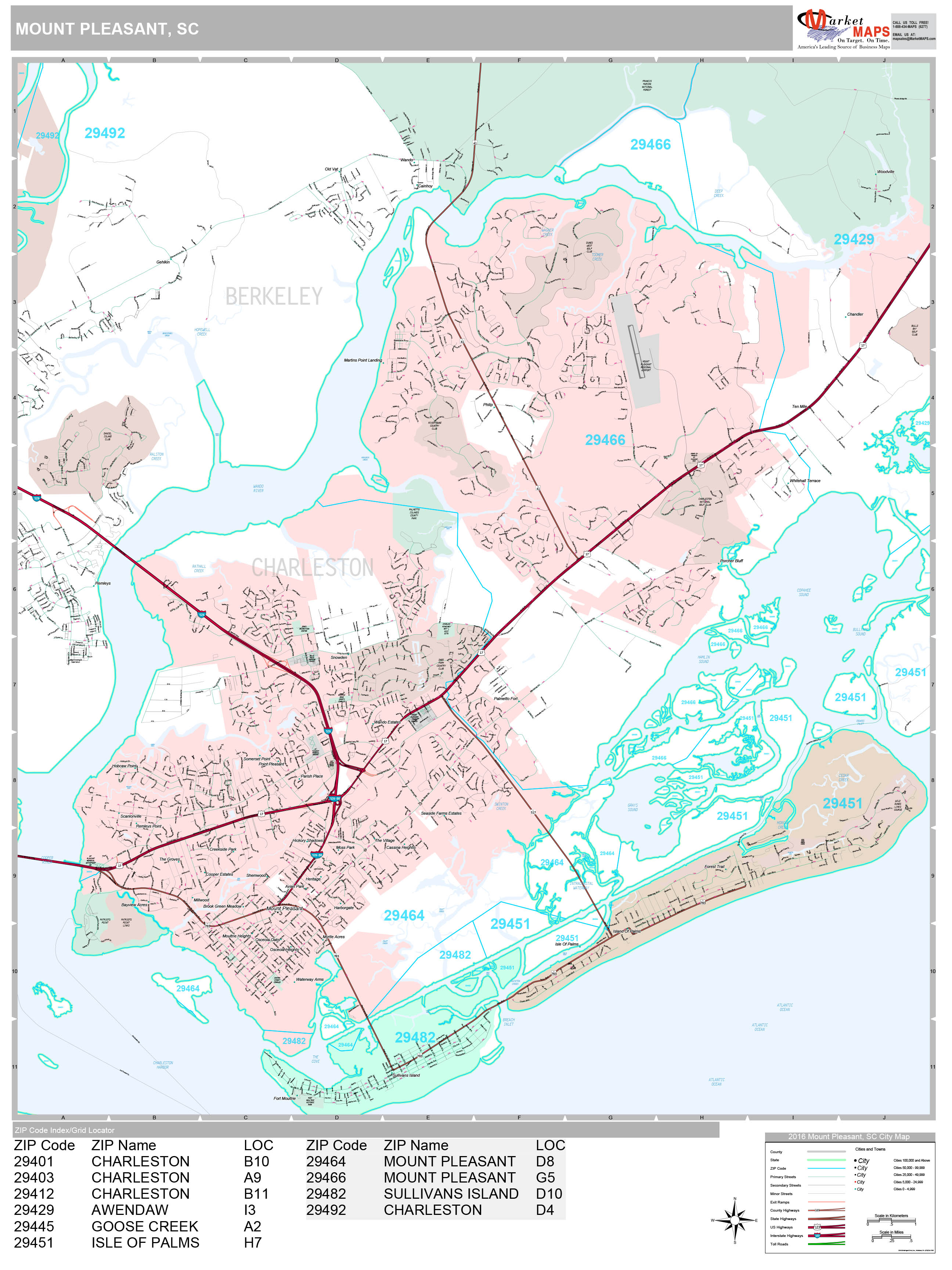 Mount Pleasant South Carolina Wall Map (Premium Style) by MarketMAPS