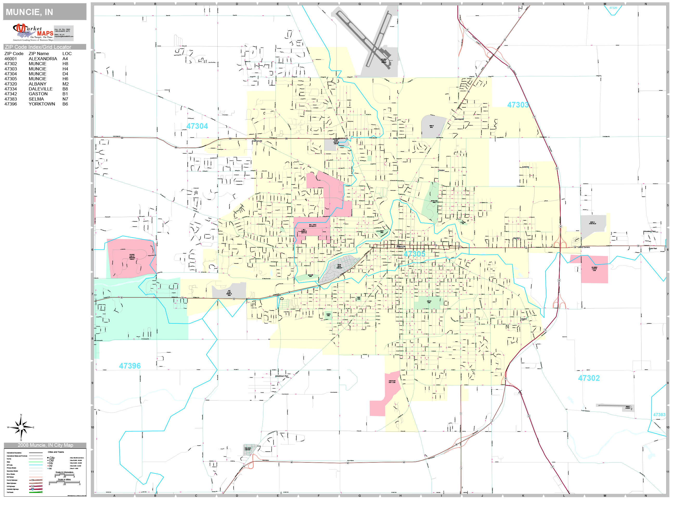 Muncie Indiana Wall Map (Premium Style) by MarketMAPS