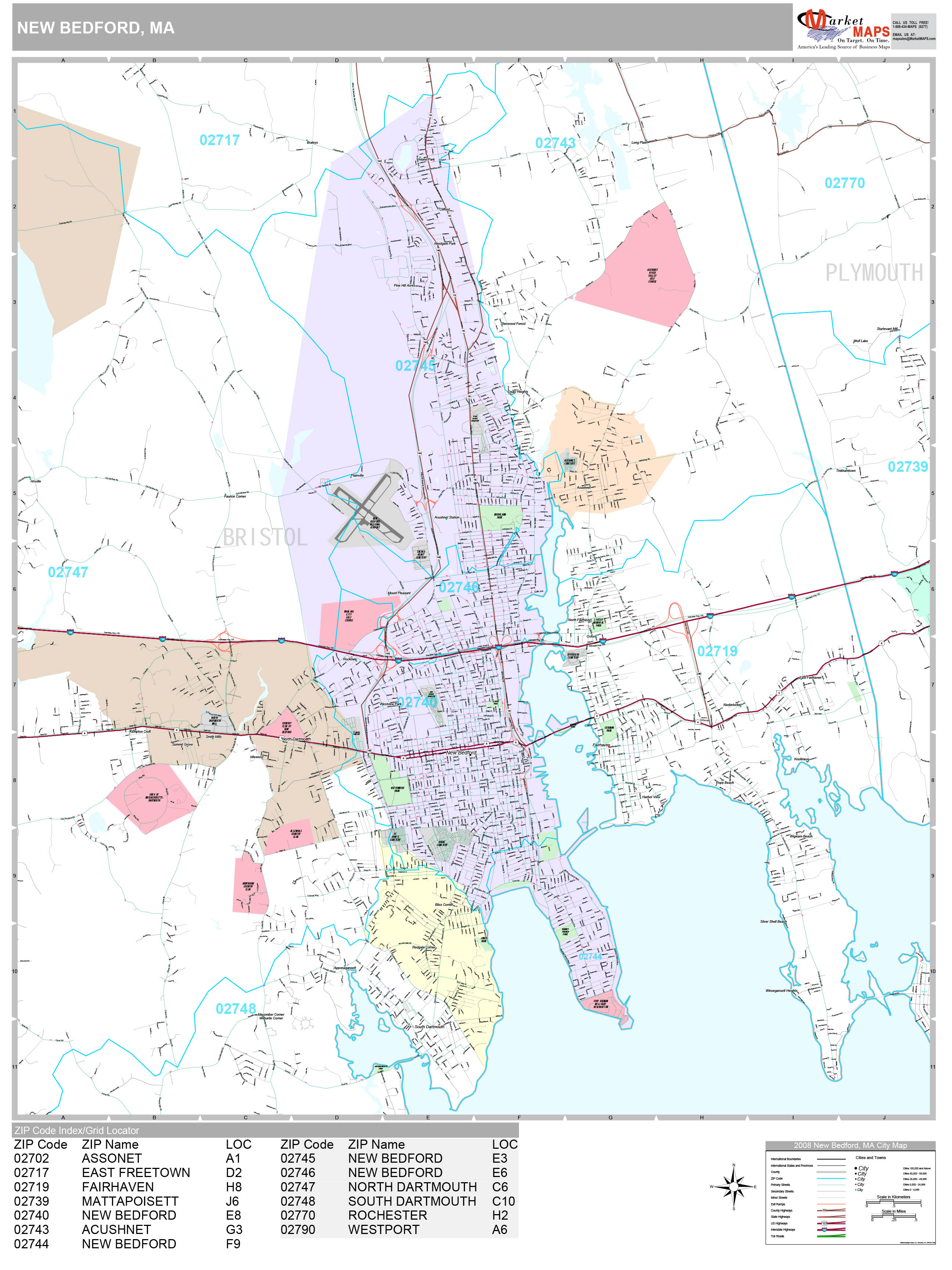 New Bedford Massachusetts Wall Map Premium Style By Marketmaps Mapsales