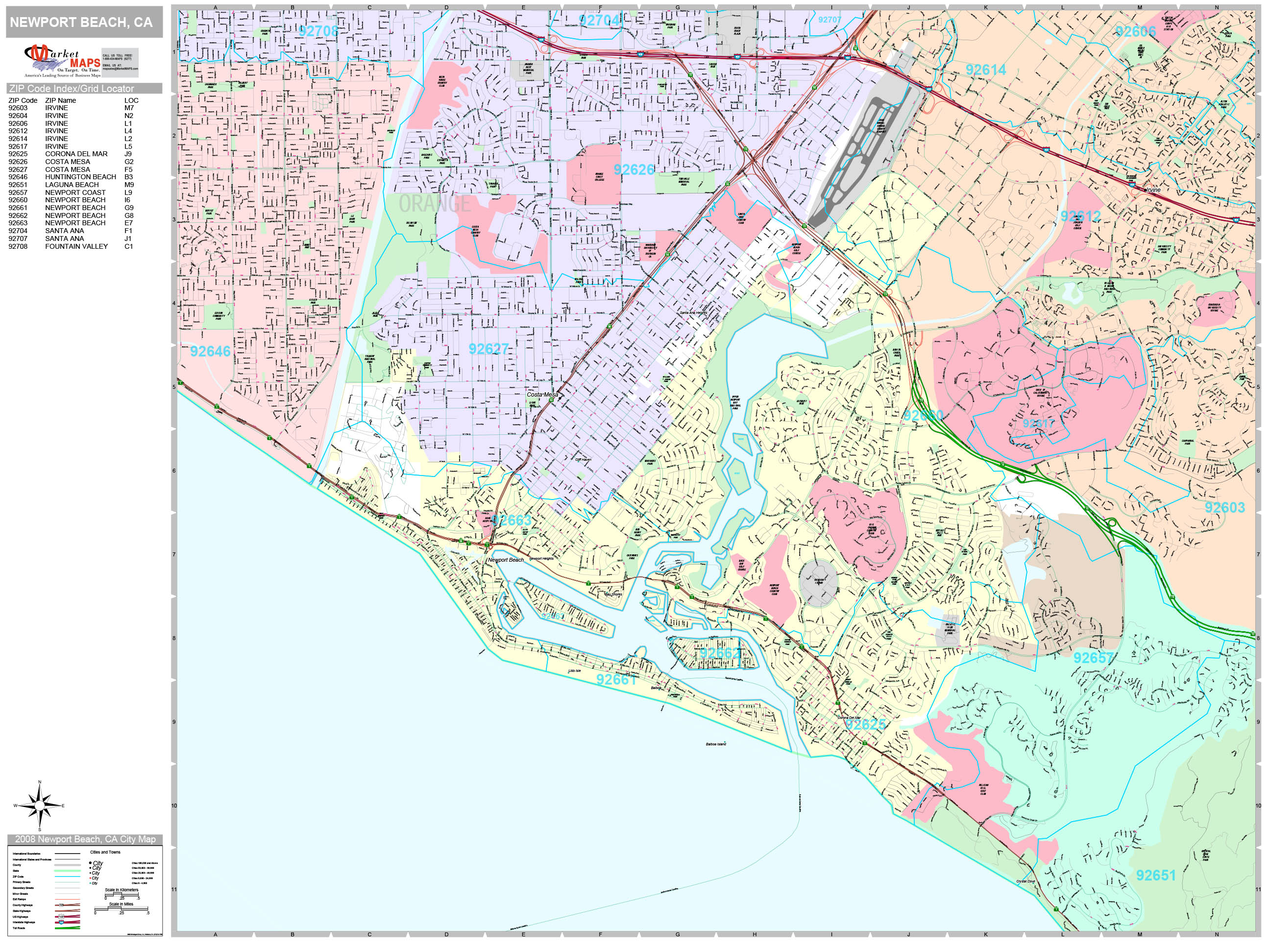 newport-beach-california-wall-map-premium-style-by-marketmaps-mapsales