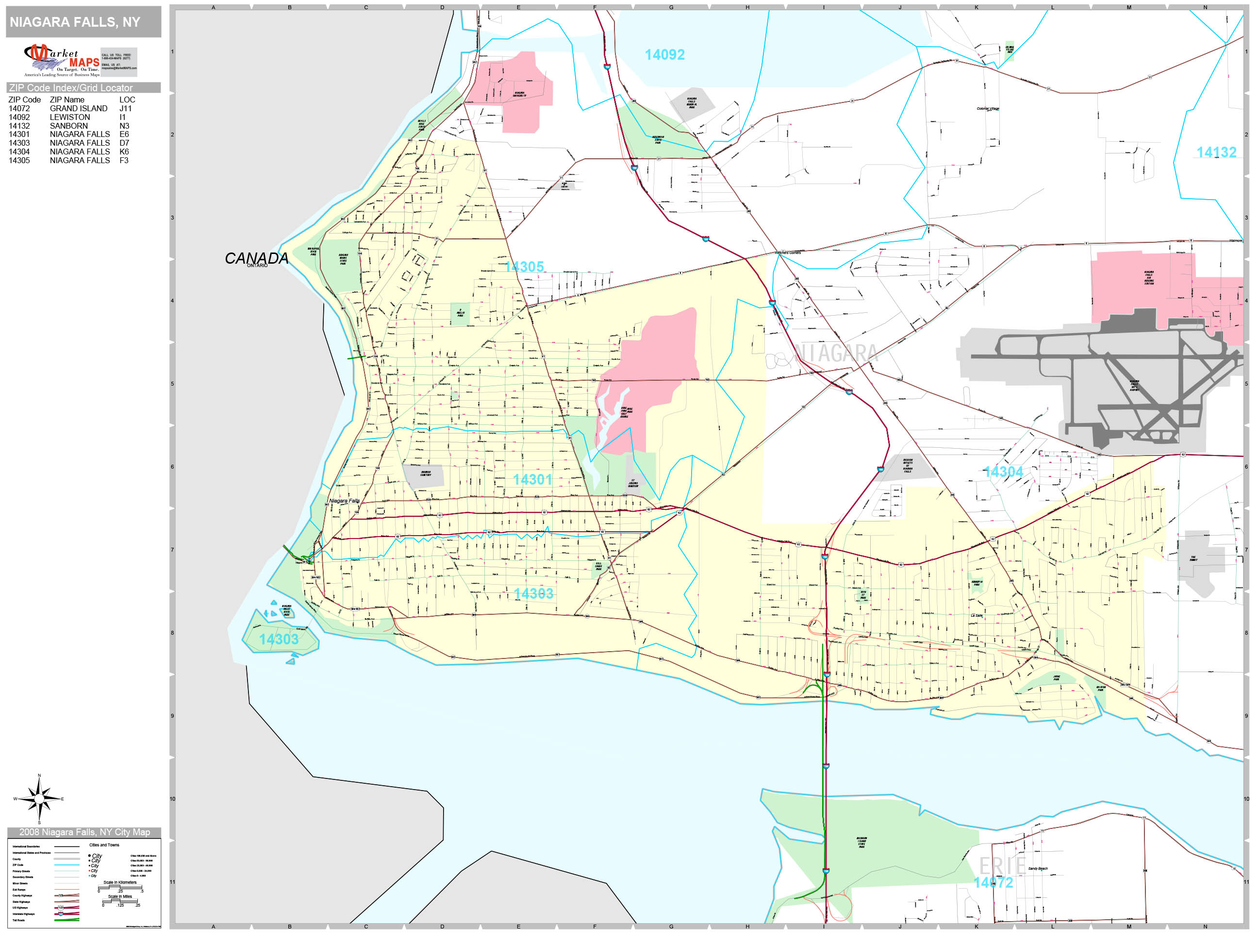 Niagara Falls New York Wall Map (Premium Style) by MarketMAPS