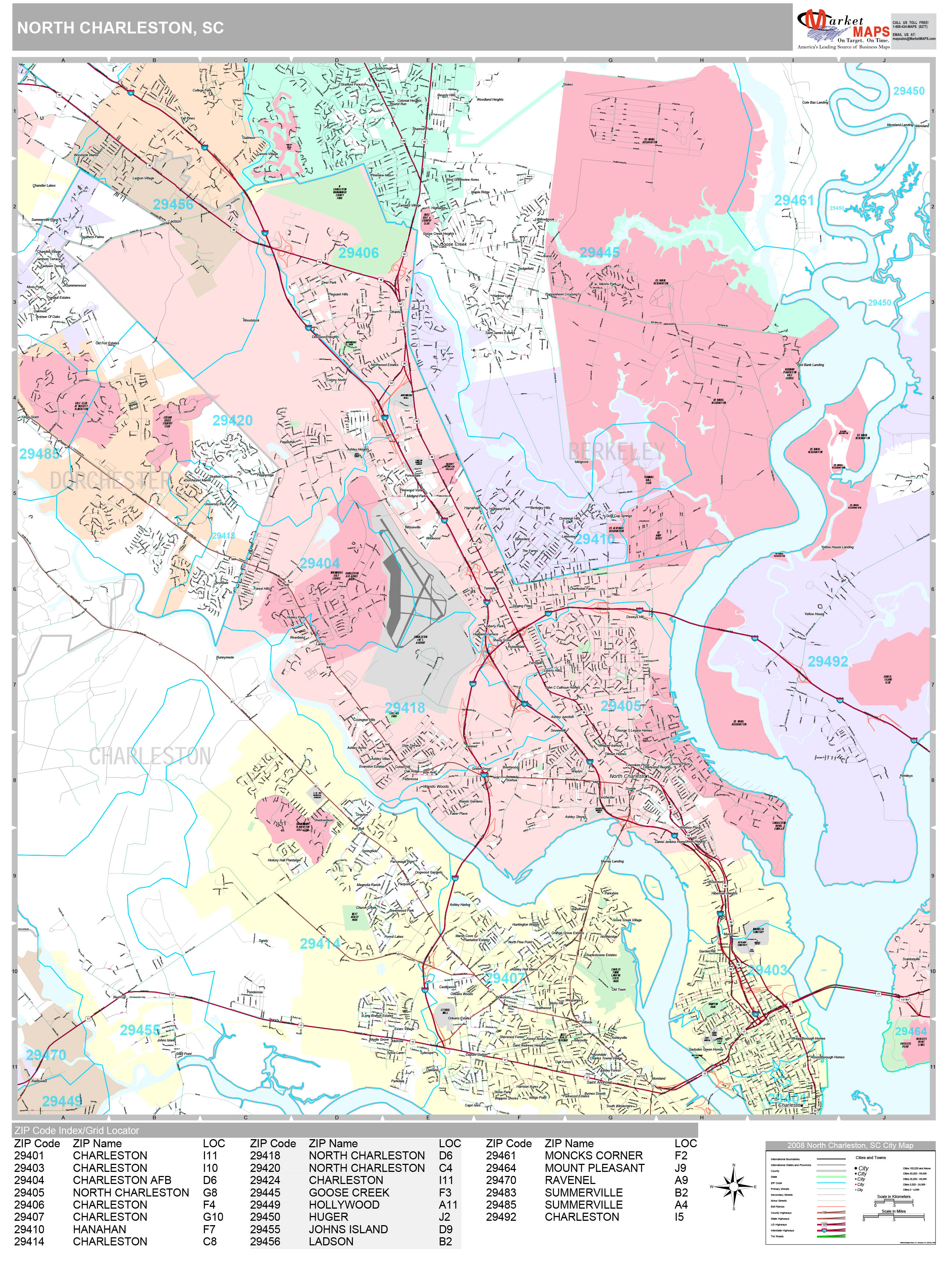 North Charleston South Carolina Wall Map (Premium Style) by MarketMAPS 