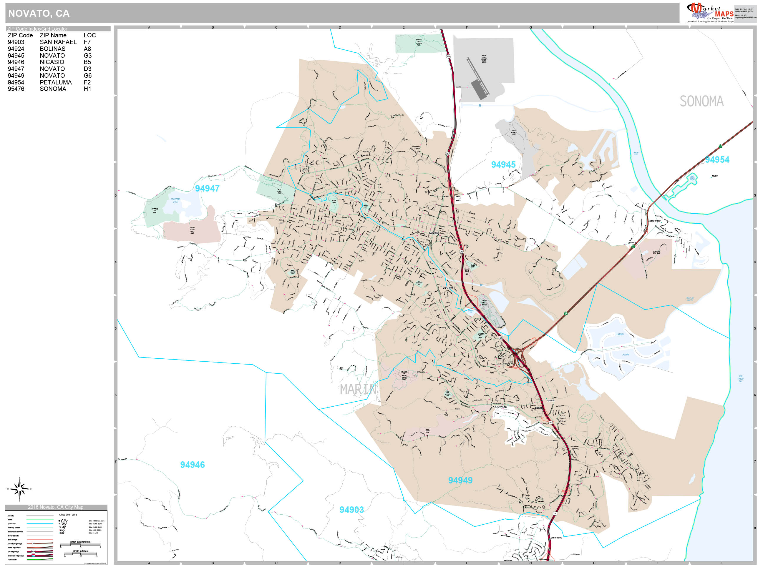 Novato California Wall Map (Premium Style) by MarketMAPS