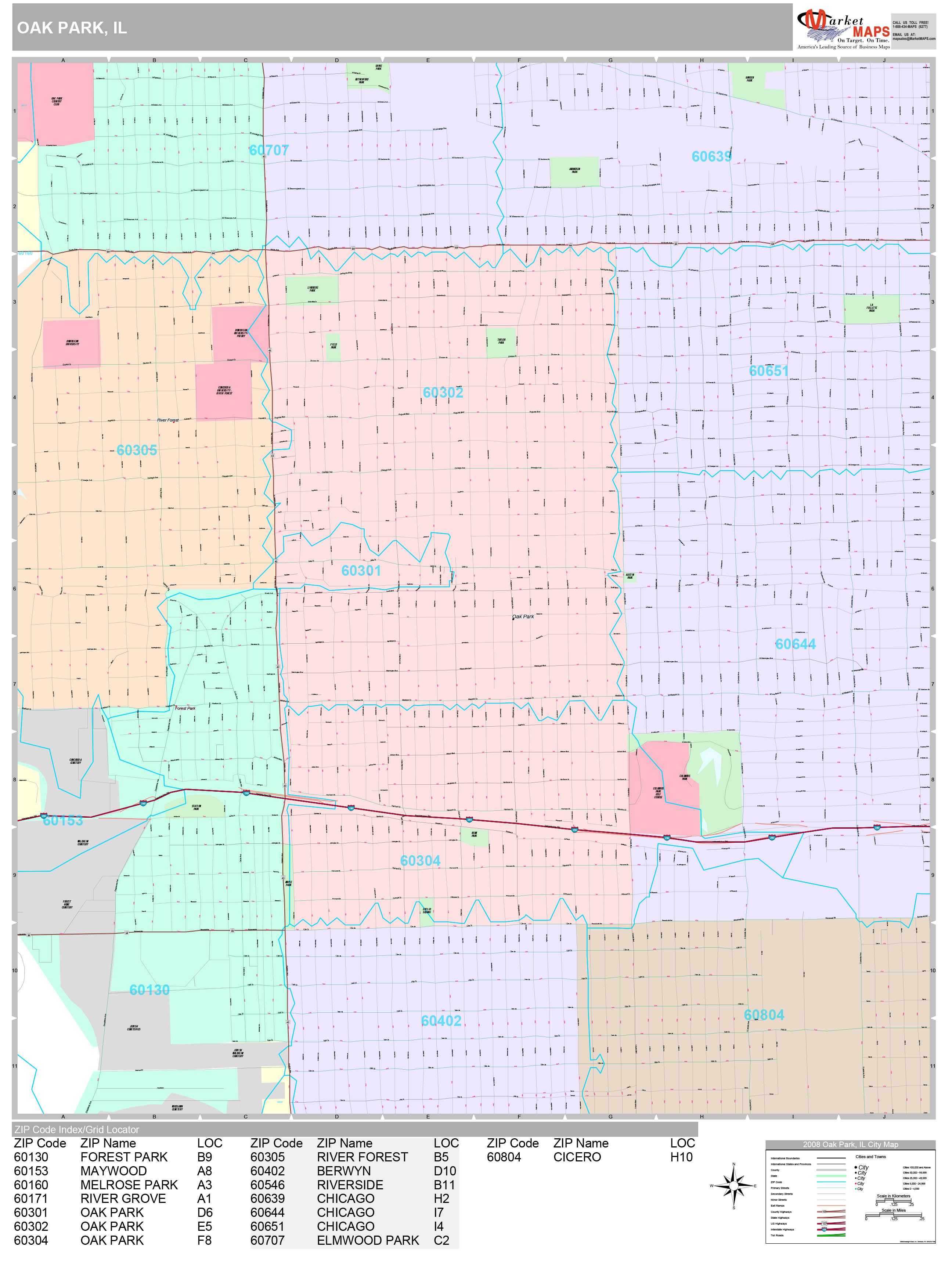 Oak Park Illinois Wall Map (Premium Style) by MarketMAPS