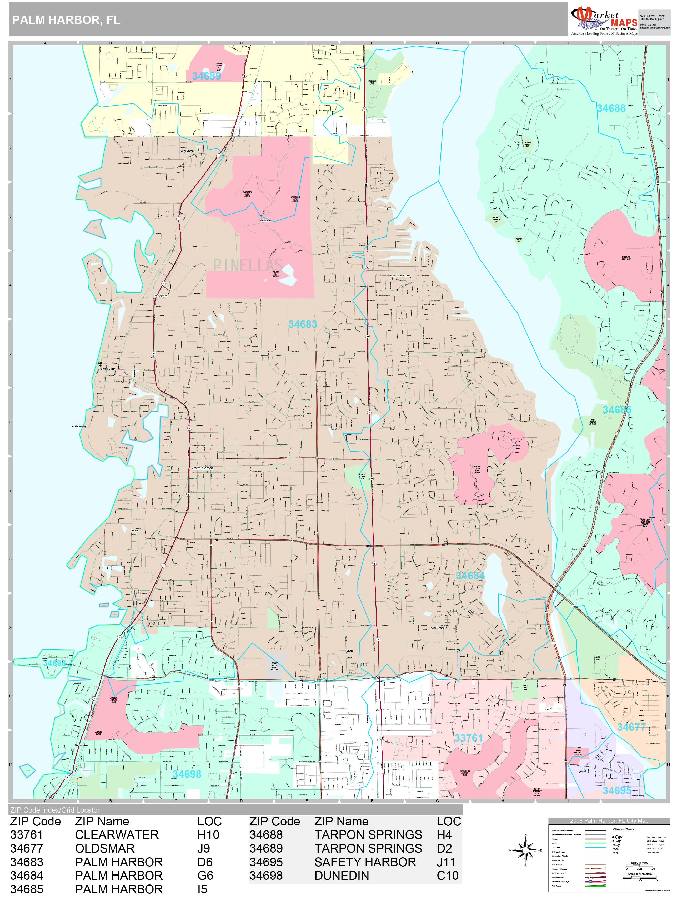 Palm Harbor Florida Wall Map (Premium Style) by MarketMAPS