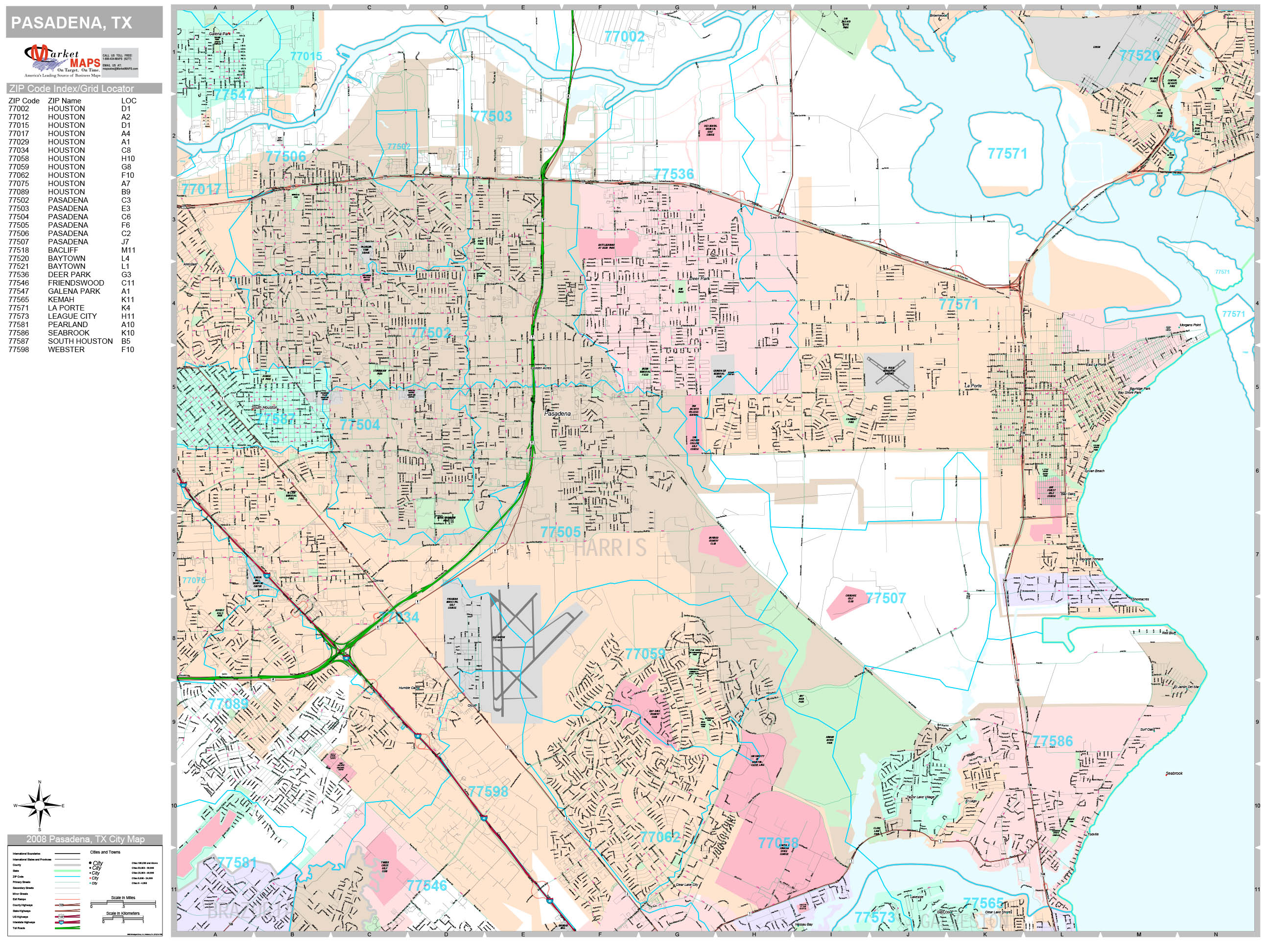 Pasadena Texas Wall Map (Premium Style) by MarketMAPS
