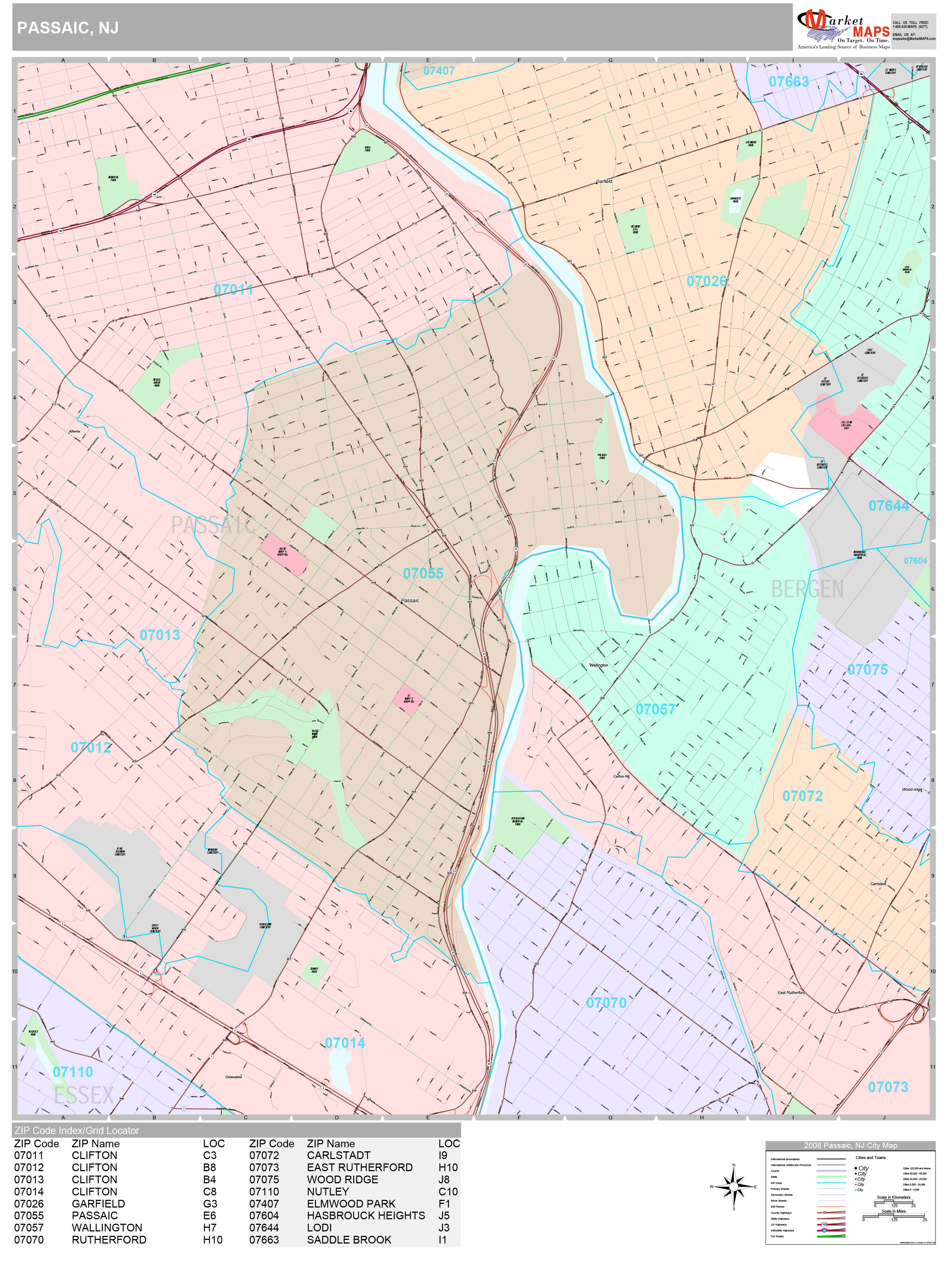 Passaic New Jersey Wall Map (Premium Style) by MarketMAPS MapSales